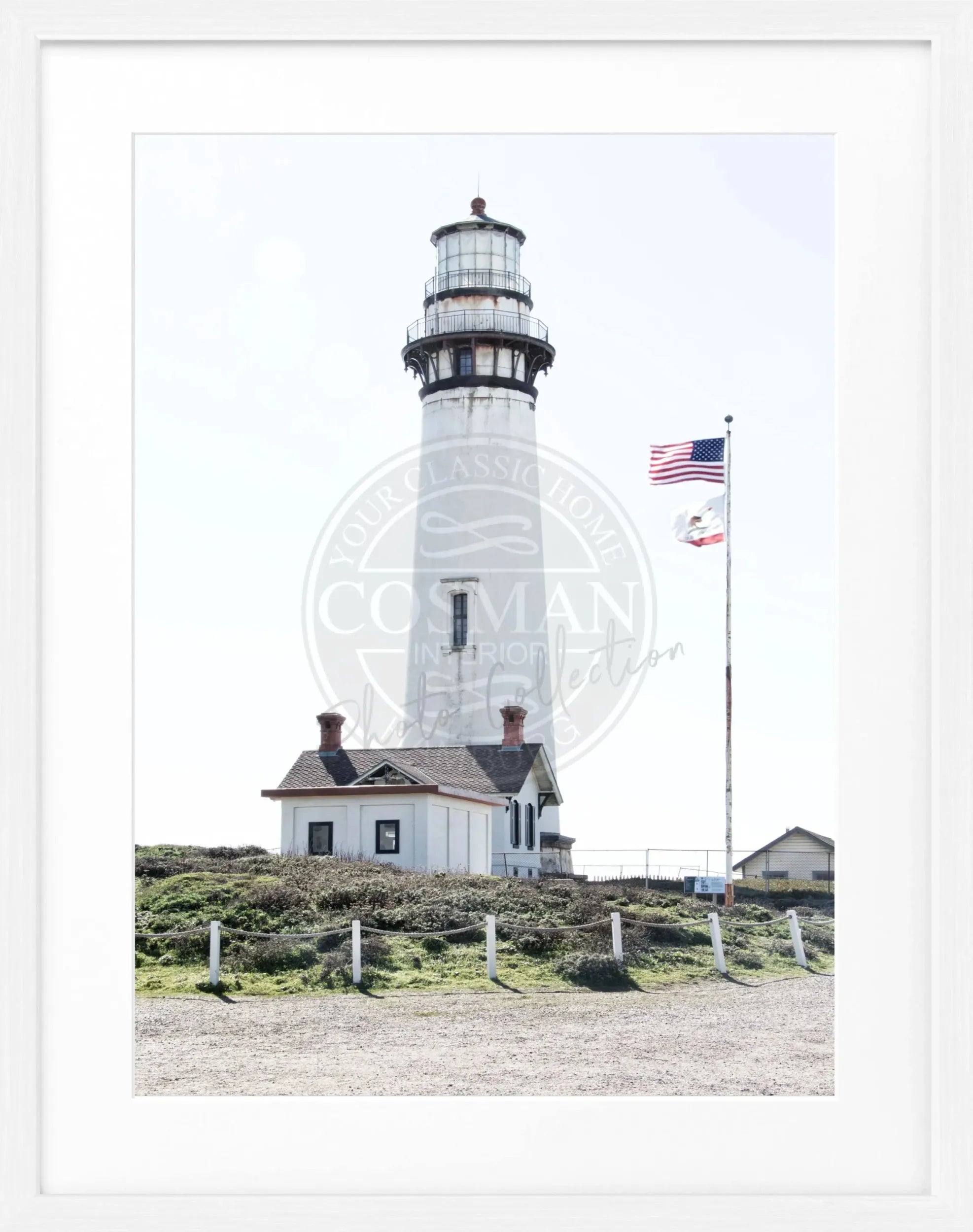 Schwarz-weißes Poster mit Rahmen, Kalifornien Leuchtturm Motiv, von Cosman-Photocollection, 25cm x 31cm