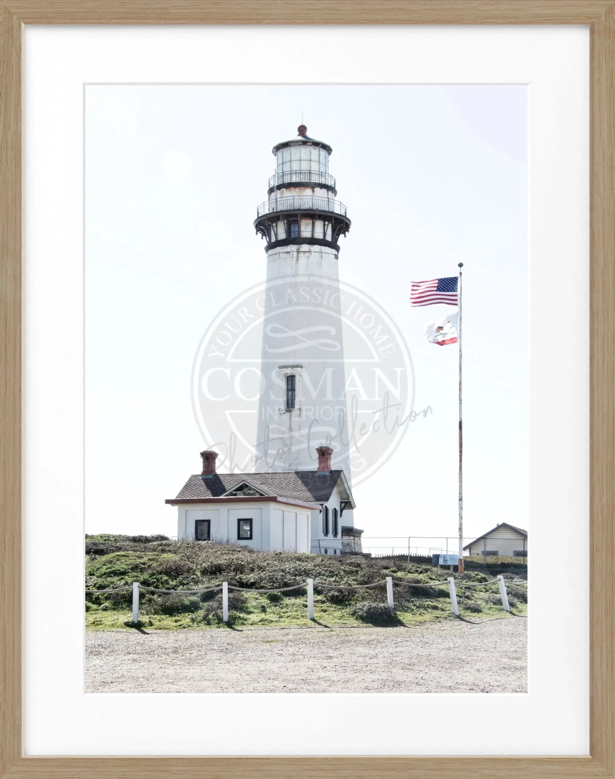 Schwarz-weiß Poster mit Rahmen, Kalifornien Leuchtturm Motiv, von Cosman-Photocollection, 25x31 cm, dekoratives Wandbild