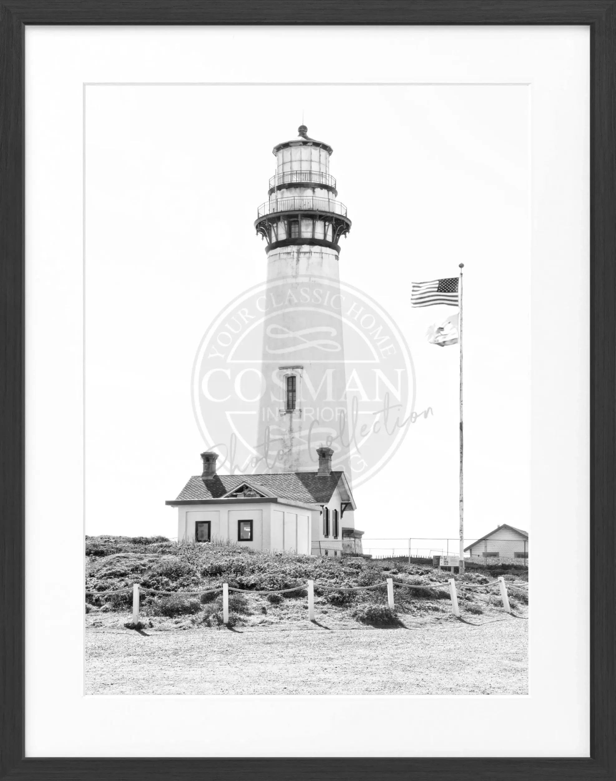 Schwarz-weiß Poster mit Rahmen, Kalifornien Leuchtturm Motiv, von Cosman-Photocollection, 25x31 cm