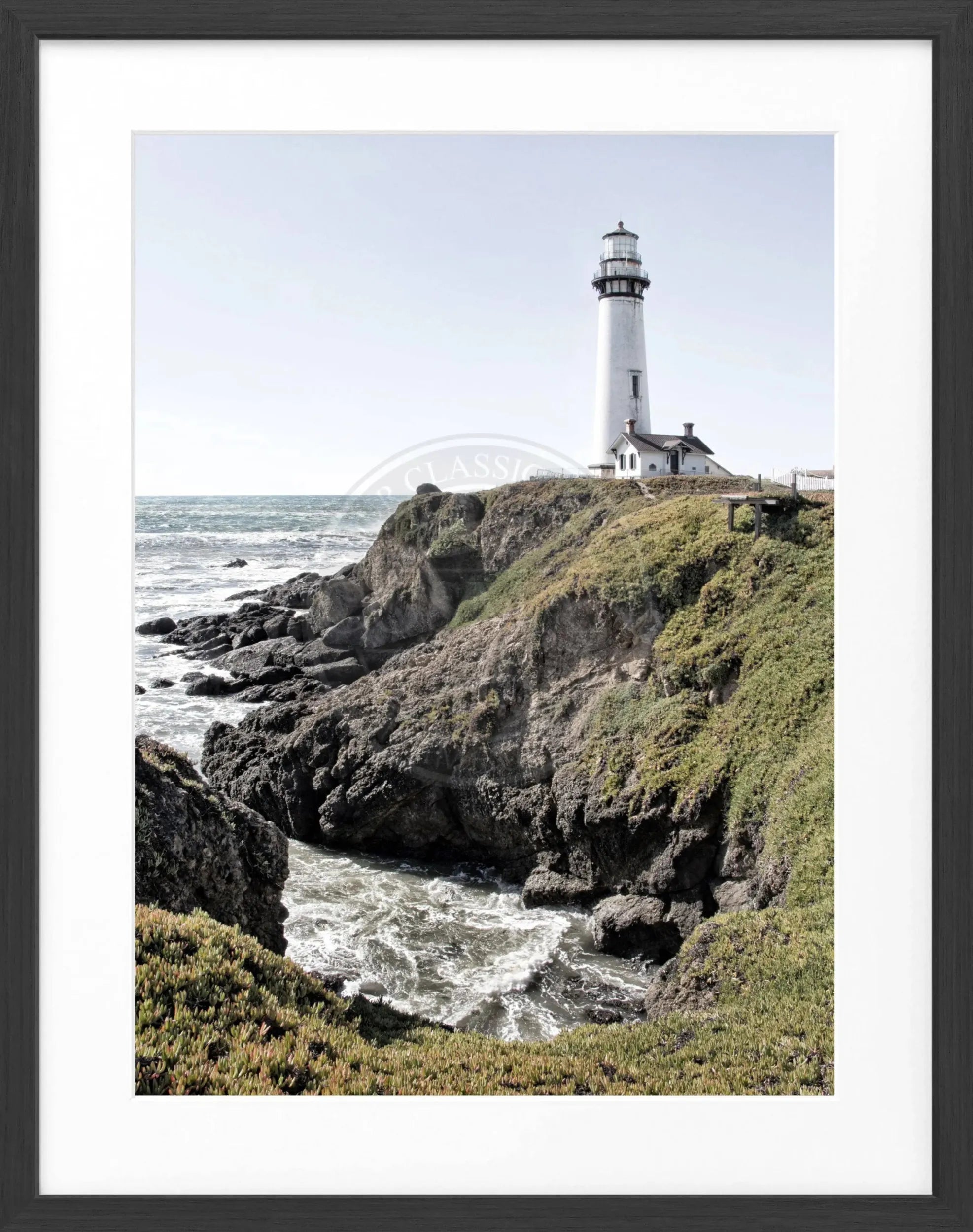 Schwarz-weiß Poster mit Rahmen, Kalifornien Leuchtturm Motiv, von Cosman-Photocollection, 25x31 cm, Wanddekoration