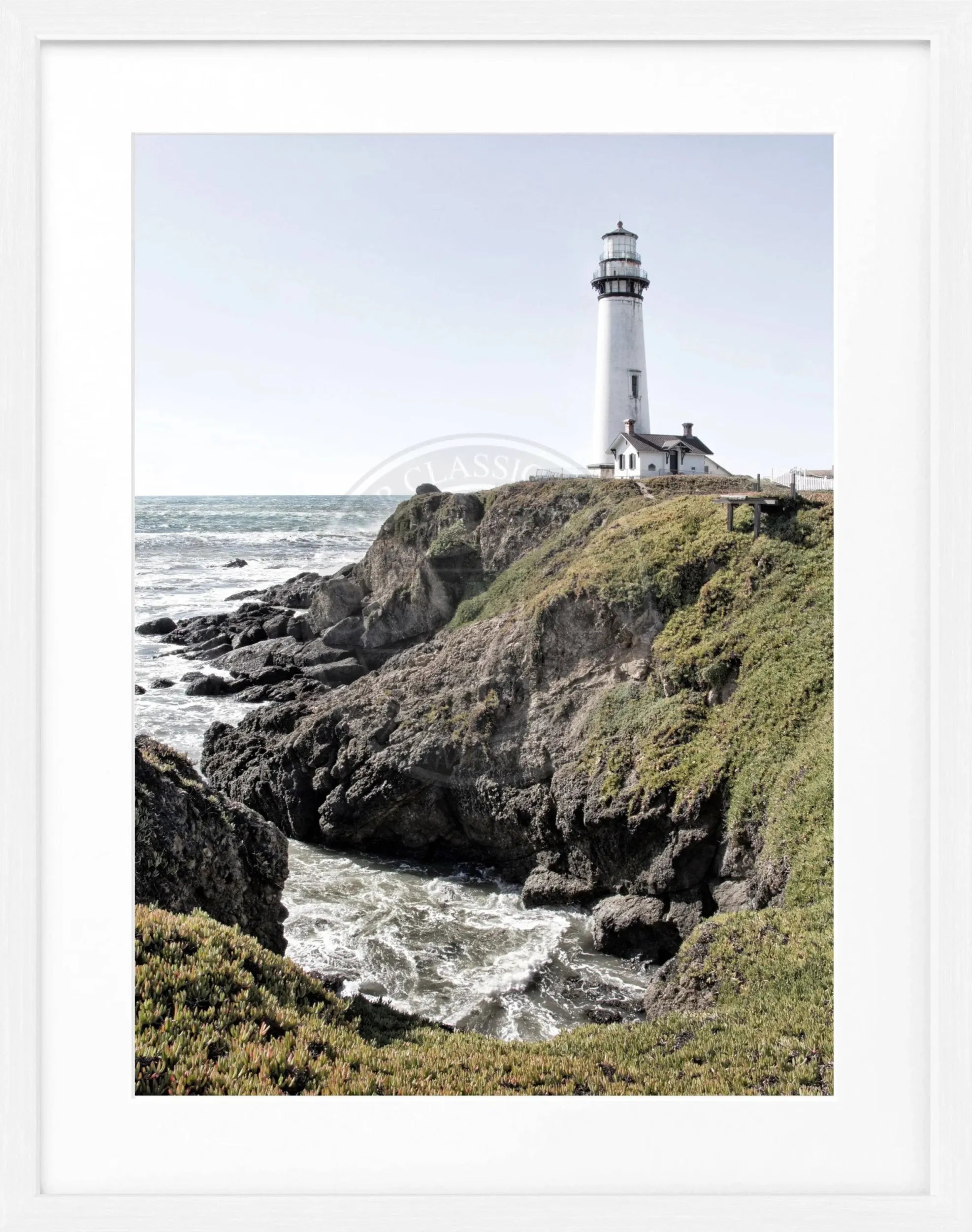 Schwarz-weiß Poster mit Rahmen von Kalifornien, Leuchtturm-Motiv, von Cosman-Photocollection, 25x31 cm, Wanddekoration