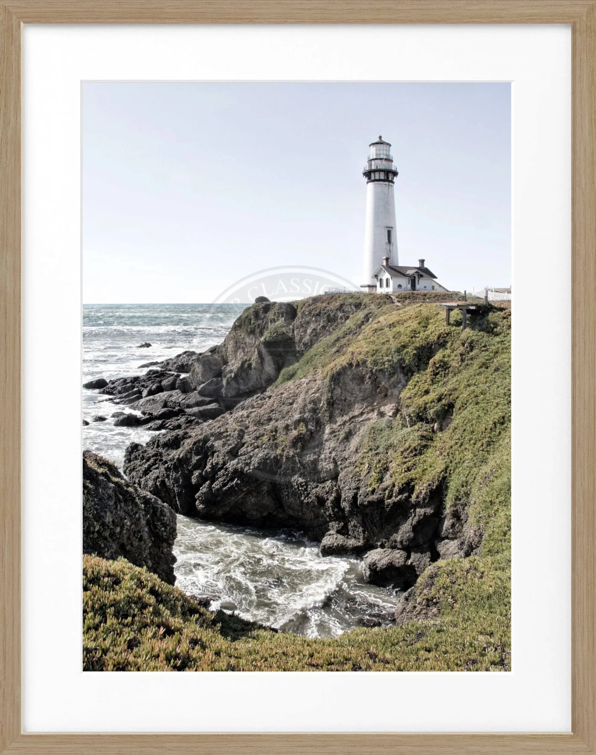 Schwarz-weiß Poster mit Rahmen von Kalifornien, Leuchtturm-Motiv, von Cosman-Photocollection, 25x31 cm, Wanddekor