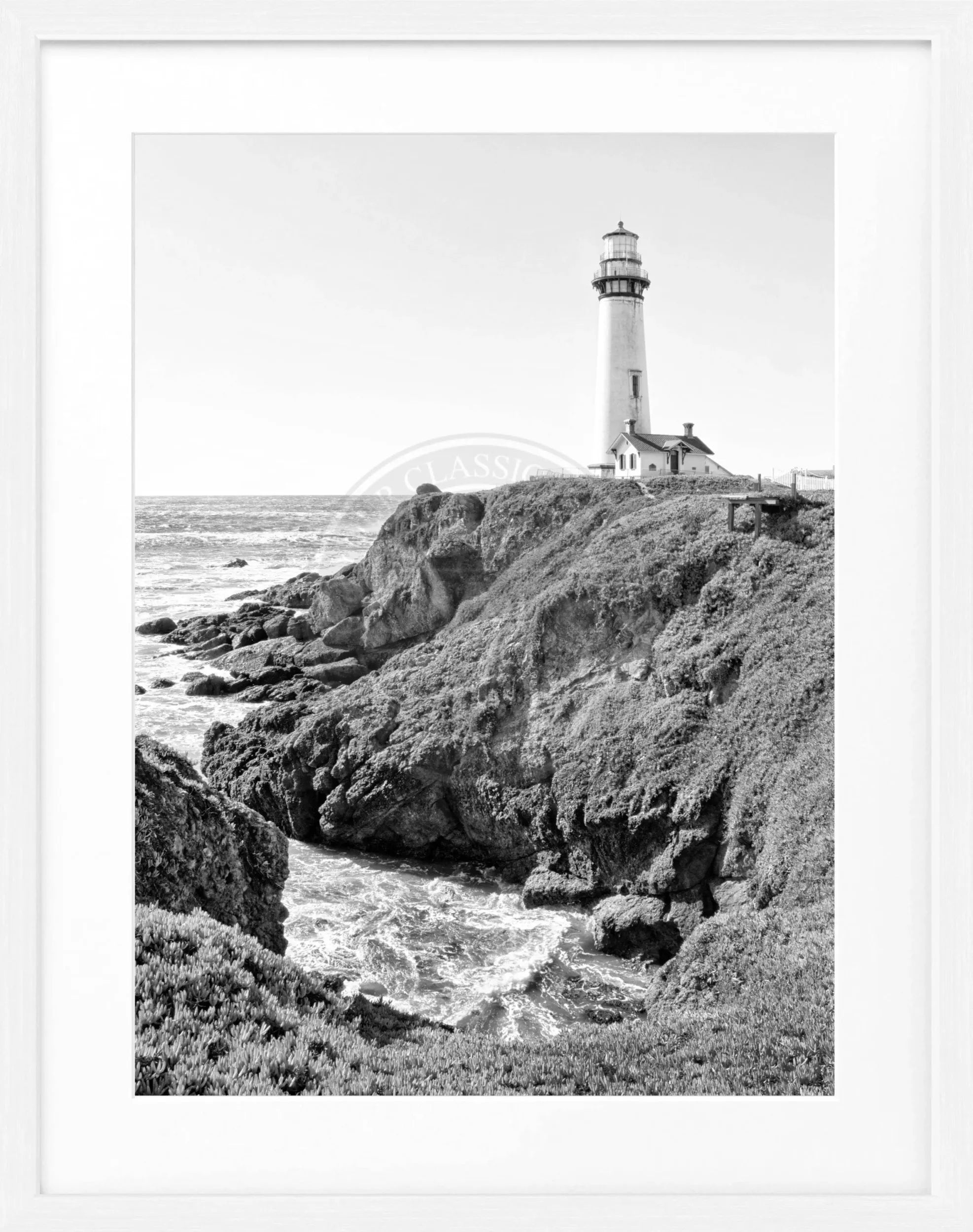 Schwarz-weiß Poster mit Rahmen, Kalifornien Leuchtturm Motiv, Cosman-Photocollection, 25x31cm, dekoratives Wandbild