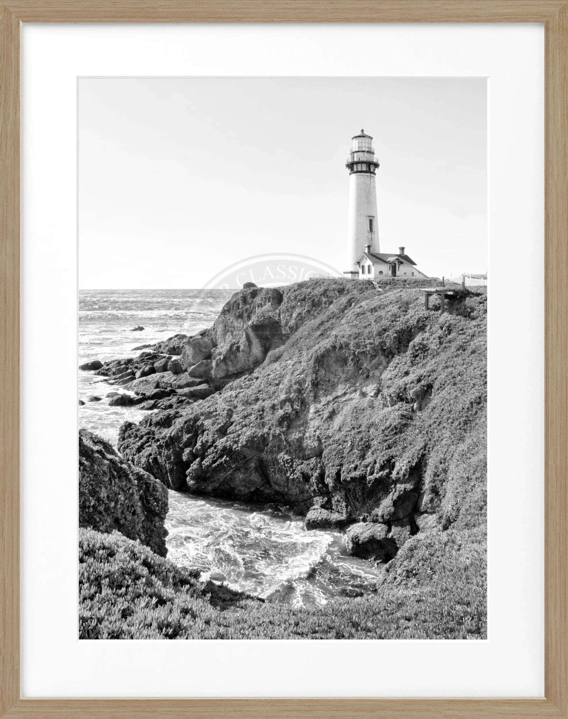 Schwarz-weiß Poster mit Rahmen, Kalifornien Lighthouse Motiv, von Cosman-Photocollection, 25x31 cm, Wanddekoration