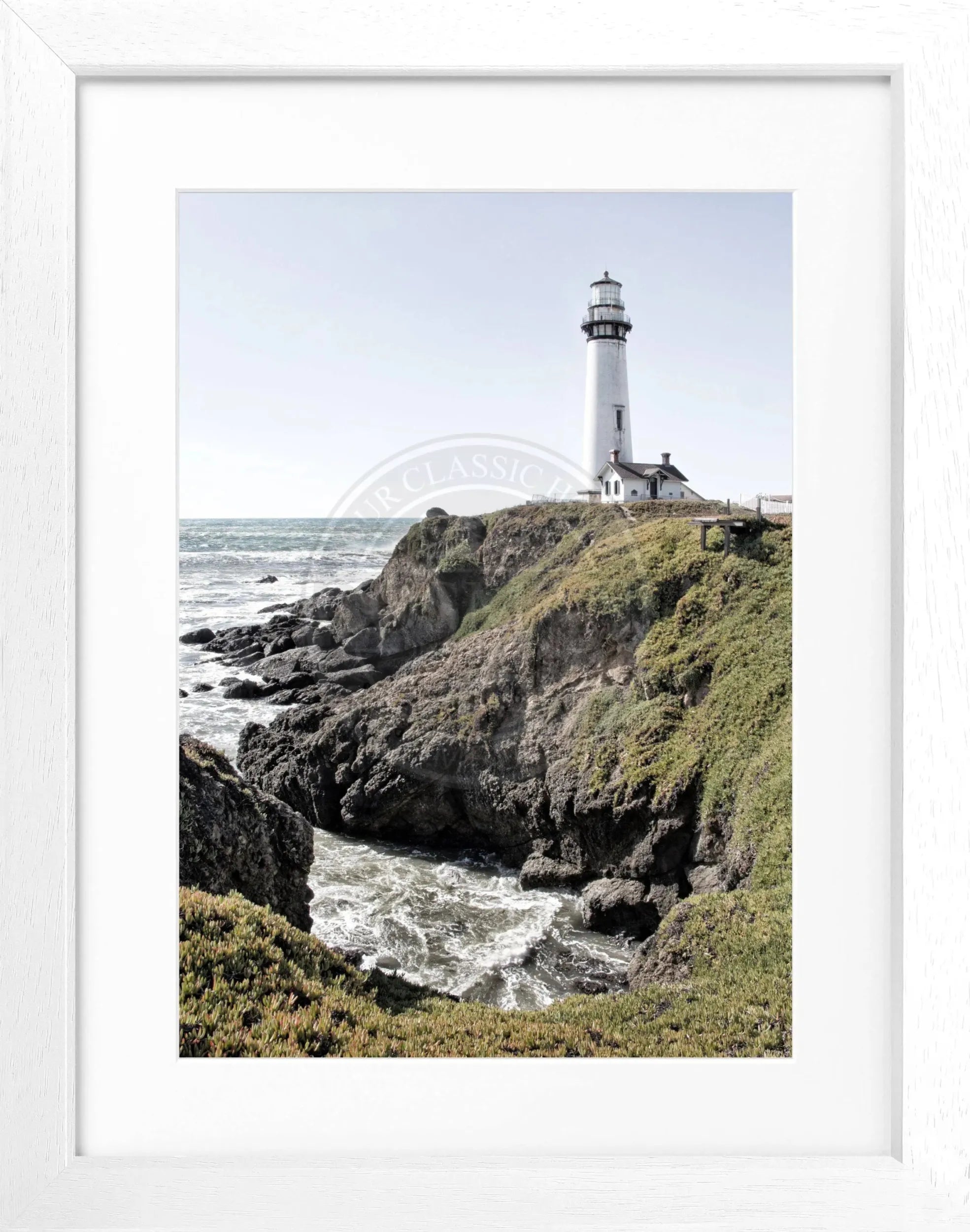 Schwarz-weiß Poster mit Rahmen, Kalifornien Leuchtturm Motiv, von Cosman-Photocollection, 25x31 cm, Wanddekoration