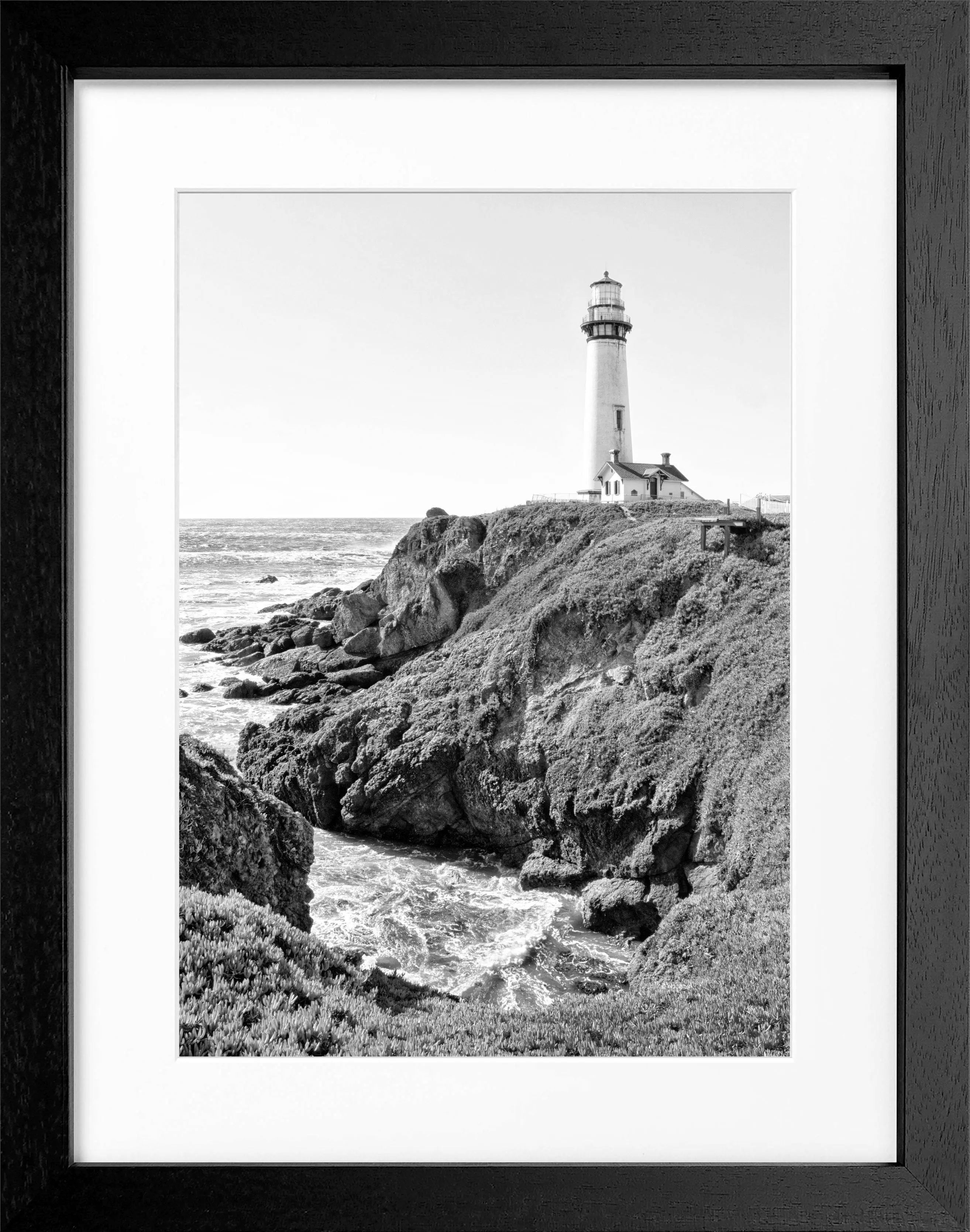 Schwarz-weiß Poster mit Rahmen von Kalifornien, Leuchtturm-Motiv, von Cosman-Photocollection, 25cm x 31cm