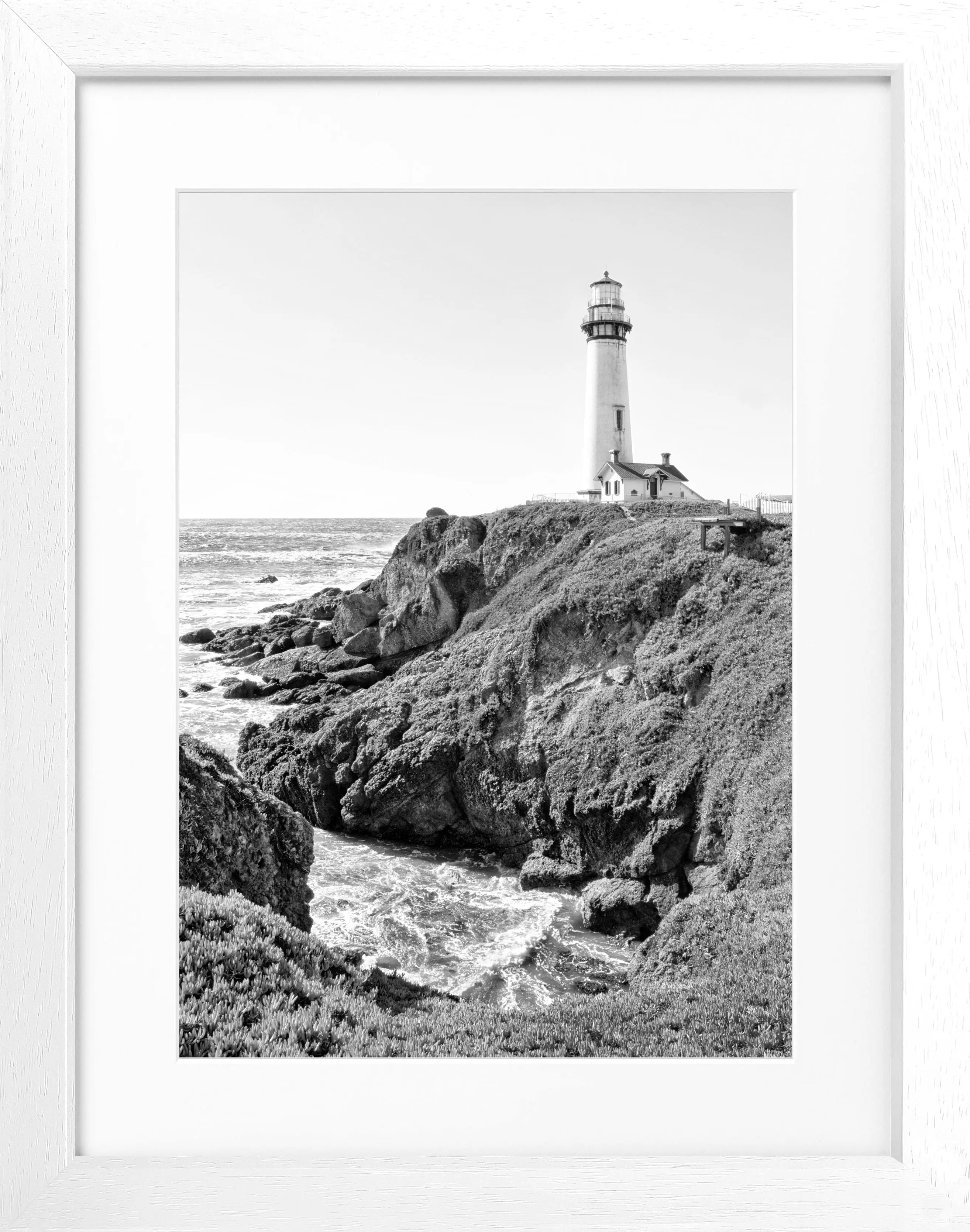Schwarz-weiß Poster mit Rahmen, Kalifornien Lighthouse Motiv, 25x31 cm, von Cosman-Photocollection