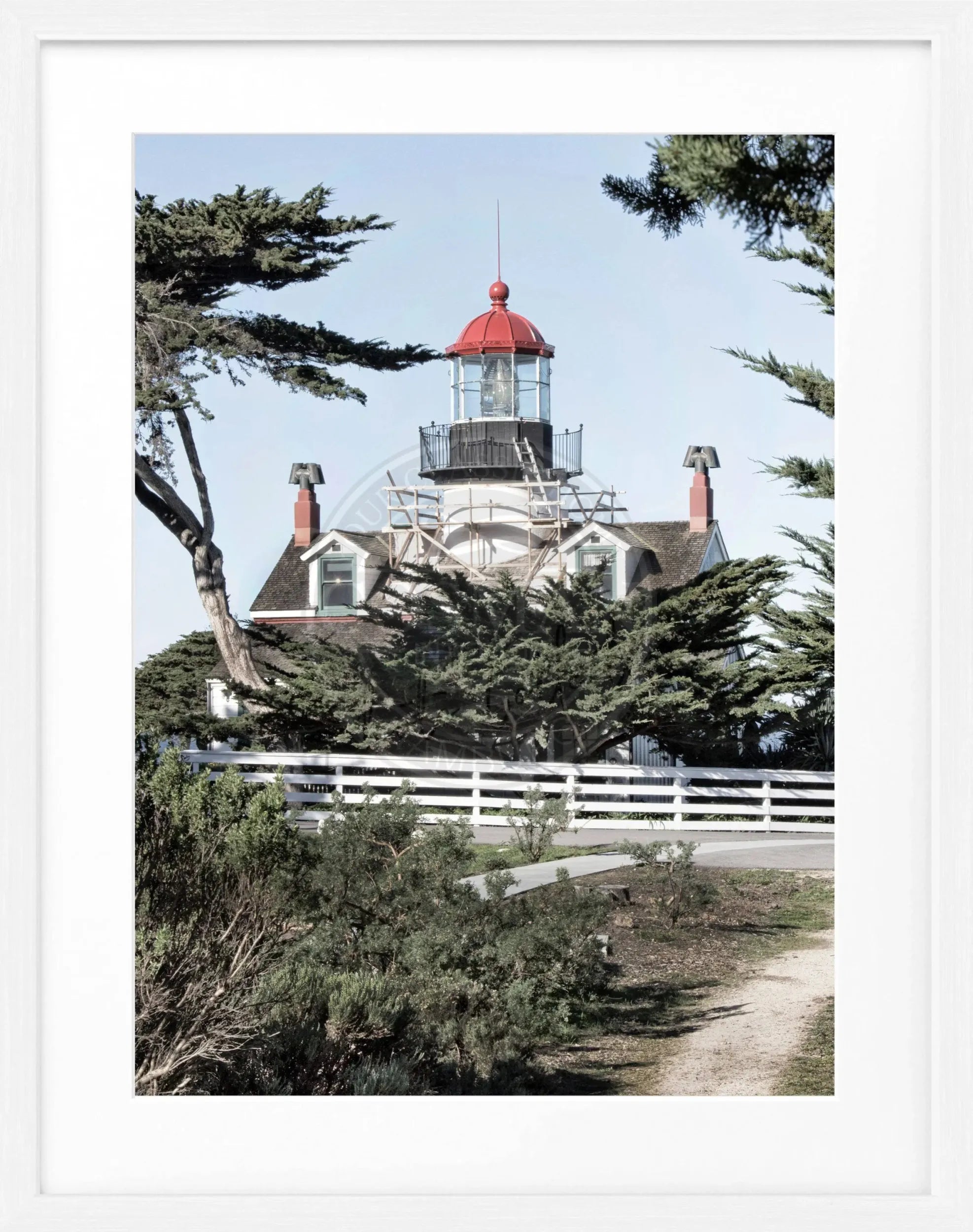 Schwarz-weiß Poster mit Rahmen von Kalifornien, Leuchtturm-Motiv, von Cosman-Photocollection, 25x31 cm, Wanddekoration