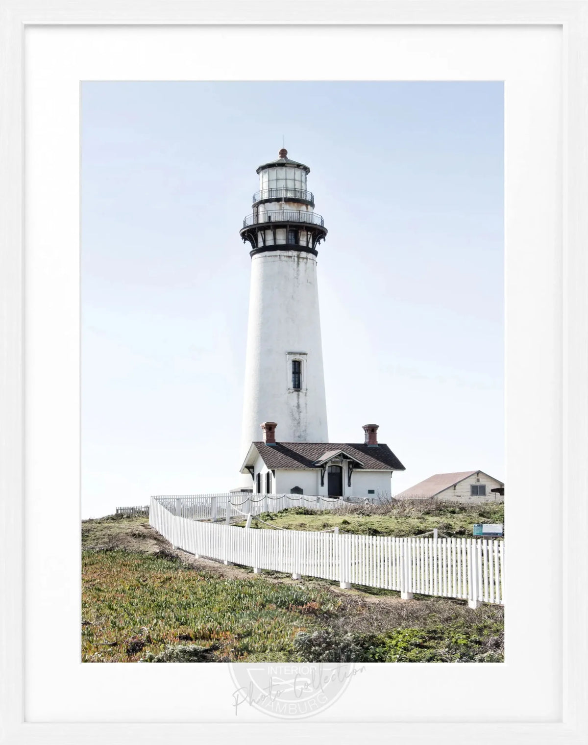 Schwarz-weißer Poster mit Rahmen, Kalifornien Lighthouse Pigeon Point, von Cosman-Photocollection, 25x31 cm, Meeresblick