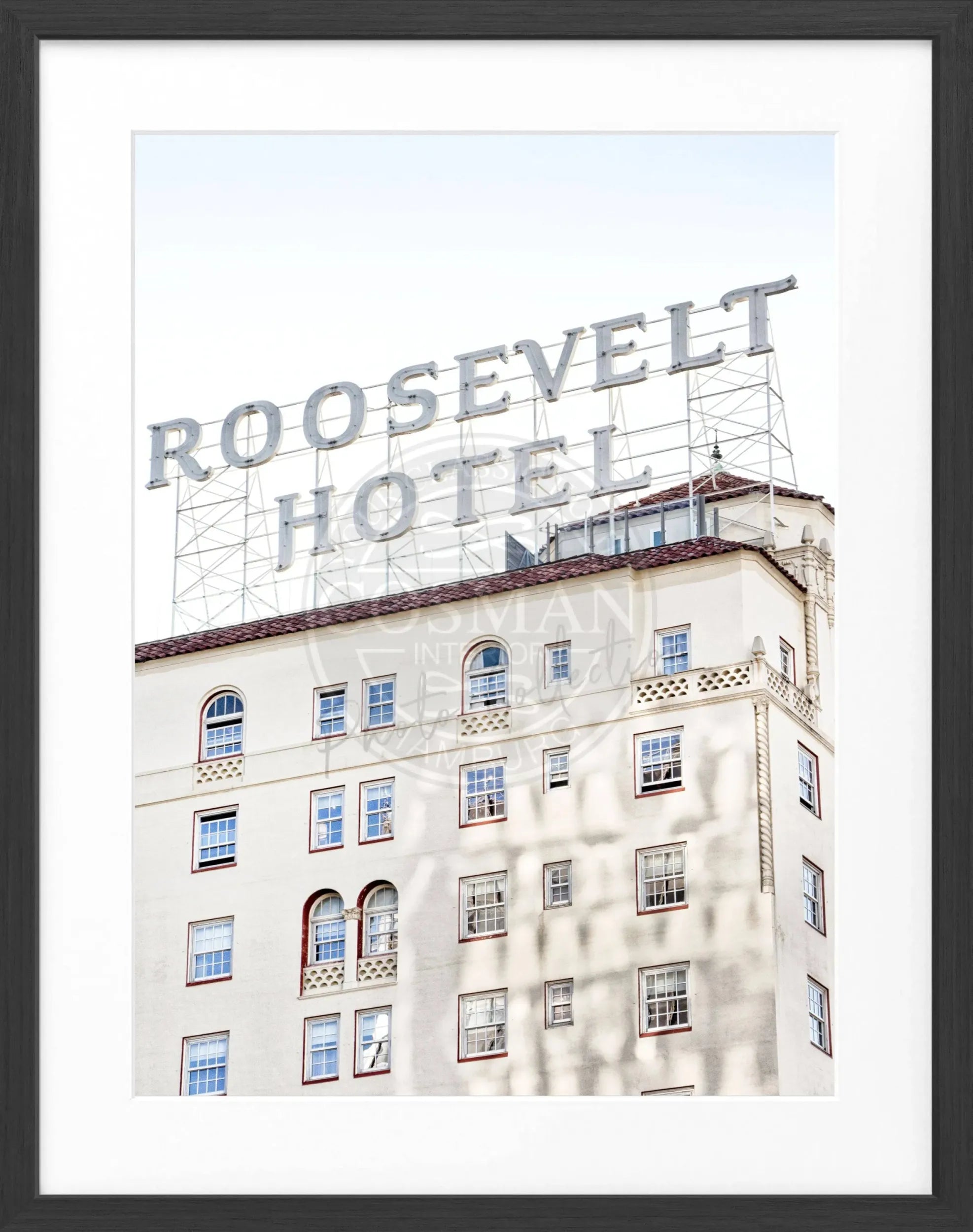 Schwarz-weiß Poster mit Rahmen von Cosman-Photocollection, Kalifornien, Los Angeles, Roosevelt Hotel, 25x31cm.