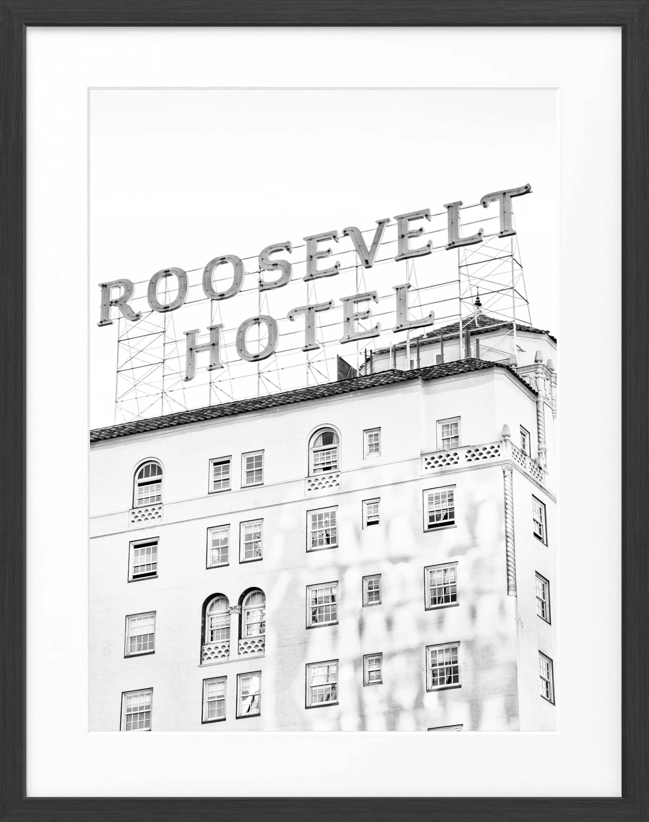 Schwarz-Weiß-Poster mit Rahmen, Kalifornien Los Angeles Roosevelt Hotel, Cosman-Photocollection, 25x31cm, Wanddekoration