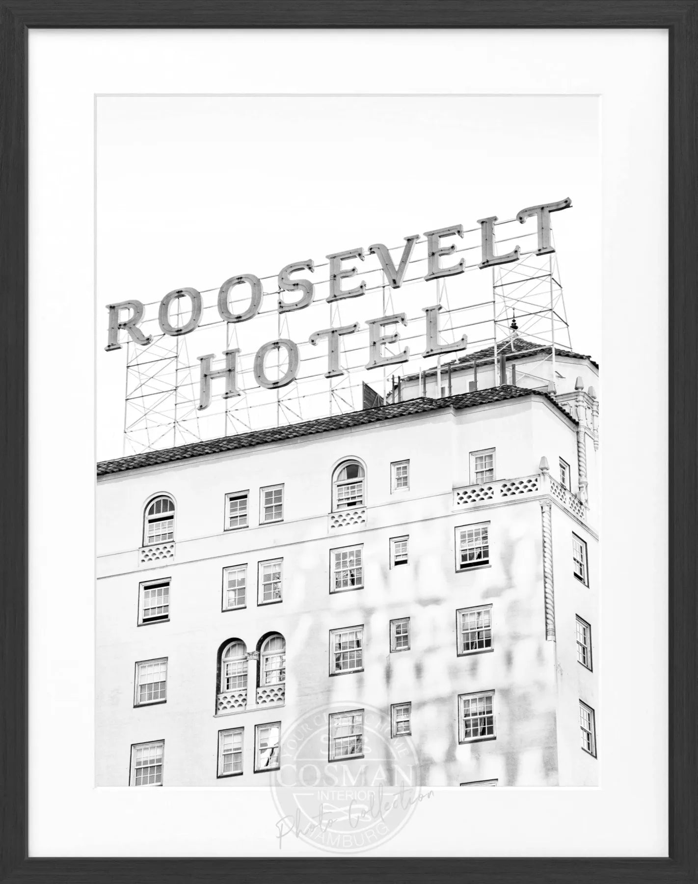 Schwarz-Weiß-Poster mit Rahmen, Kalifornien Los Angeles Roosevelt Hotel, Cosman-Photocollection, 25x31cm, Wanddekoration