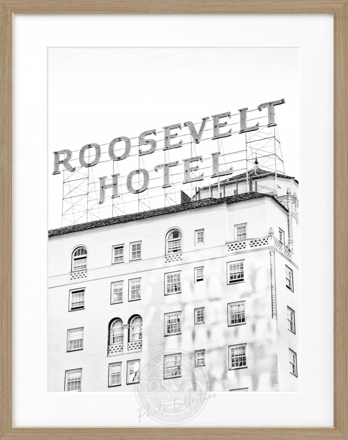 Schwarz-Weiß-Poster mit Rahmen, Kalifornien Los Angeles Roosevelt Hotel, von Cosman-Photocollection, 25x31cm, stilvolles Wandbild