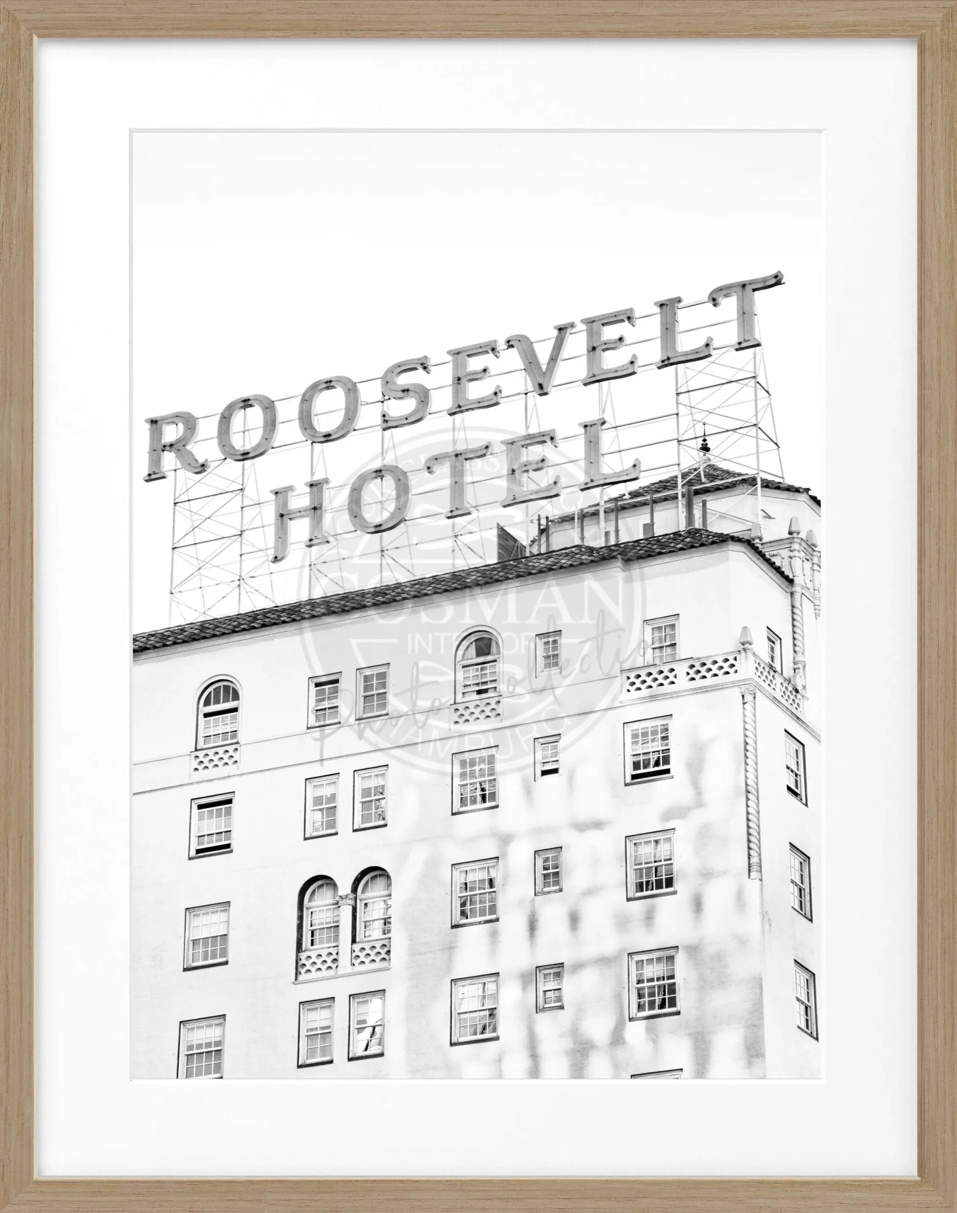 Schwarz-Weiß-Poster mit Rahmen, Kalifornien Los Angeles Roosevelt Hotel, von Cosman-Photocollection, 25x31cm, stilvolles Wandbild