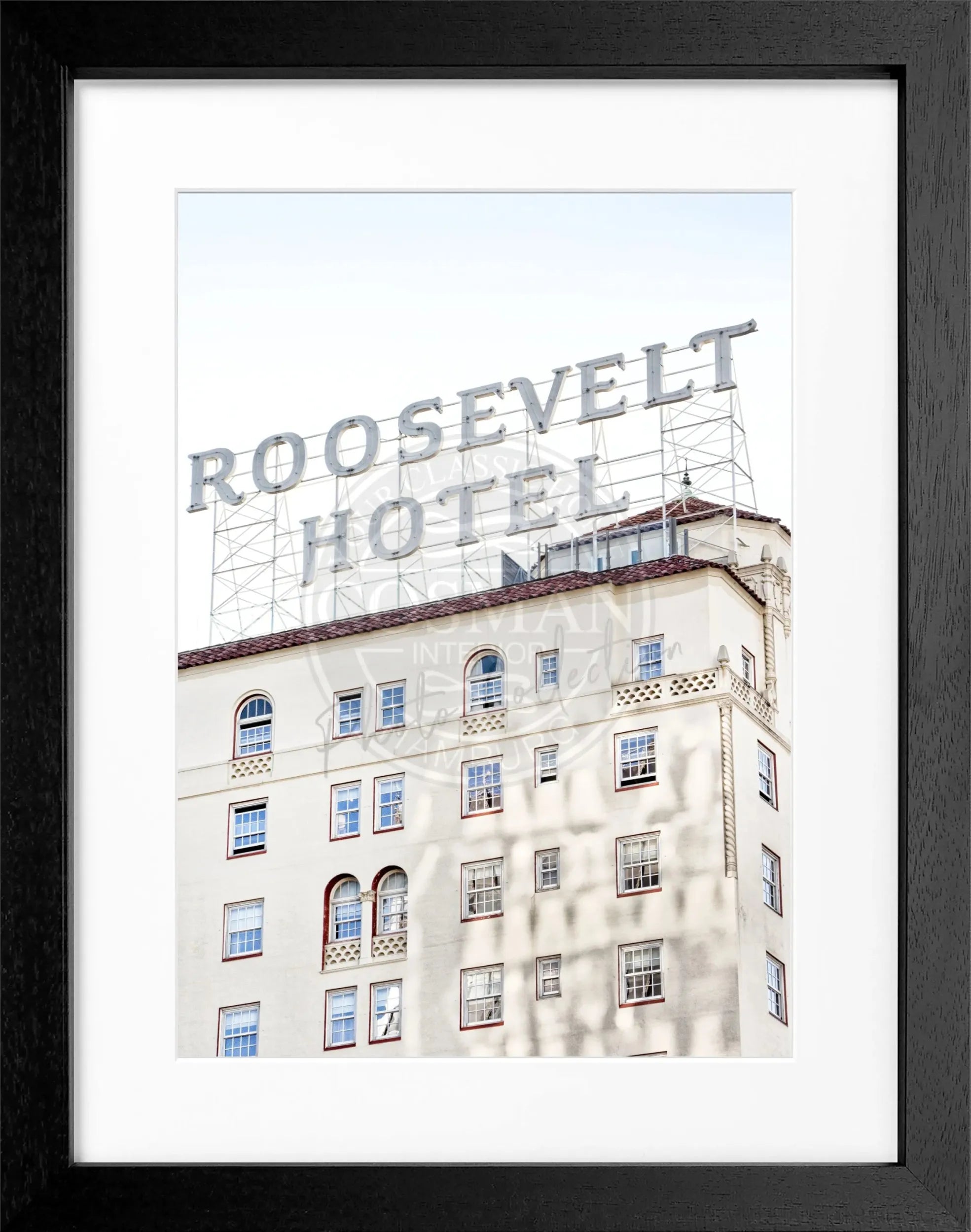 Schwarz-weiß Poster mit Rahmen von Cosman-Photocollection, Kalifornien Los Angeles Roosevelt Hotel, 25x31 cm, Wanddekoration