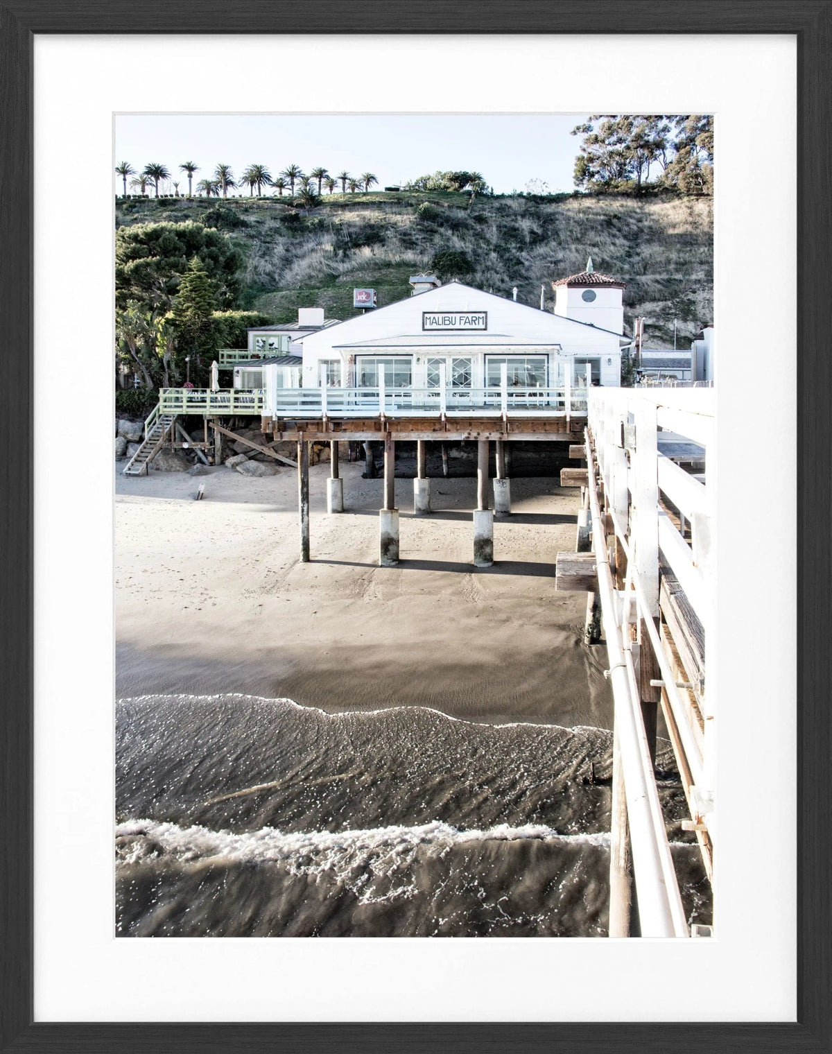 Schwarz-weiß Poster mit Rahmen, Kalifornien Malibu Beach Pier, Cosman-Photocollection, 25x31cm, Strandmotiv