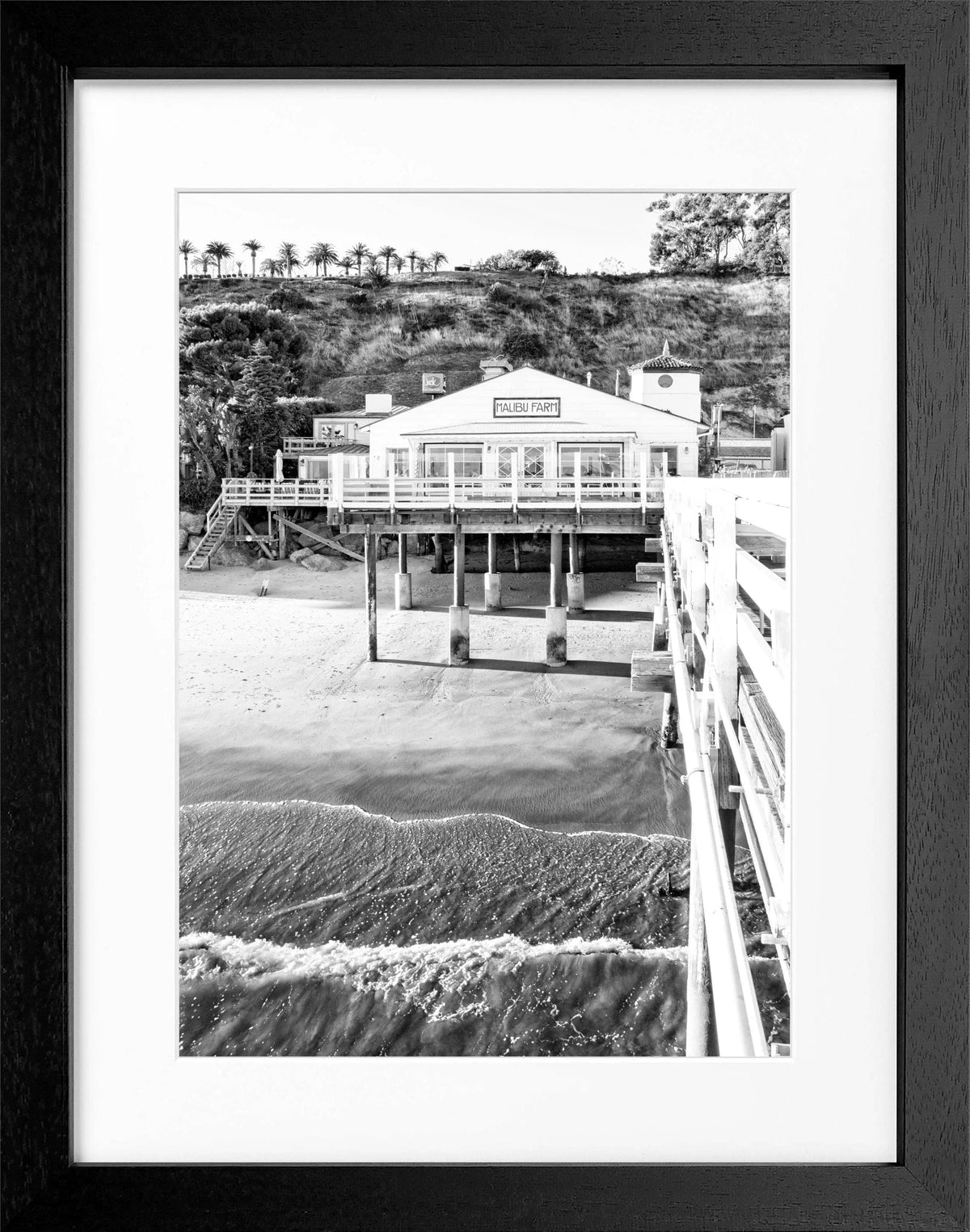 Schwarz-weiß Poster mit Rahmen, Kalifornien Malibu Beach Pier, Cosman-Photocollection, 25x31cm, Strandmotiv