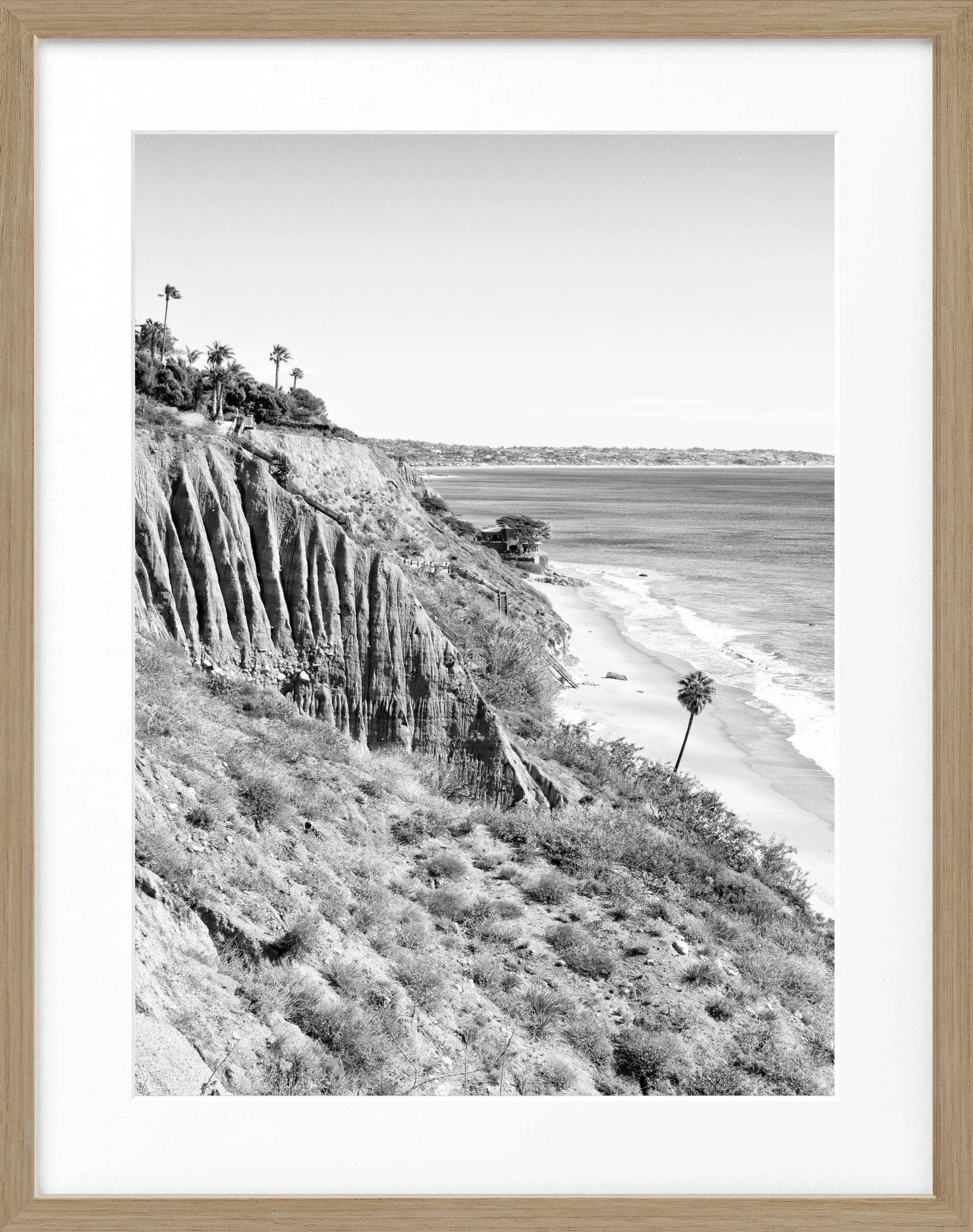 Schwarz-weißer Poster mit schwarzem Rahmen, Kalifornien Malibu Motiv, 25x31 cm, von Cosman-Photocollection