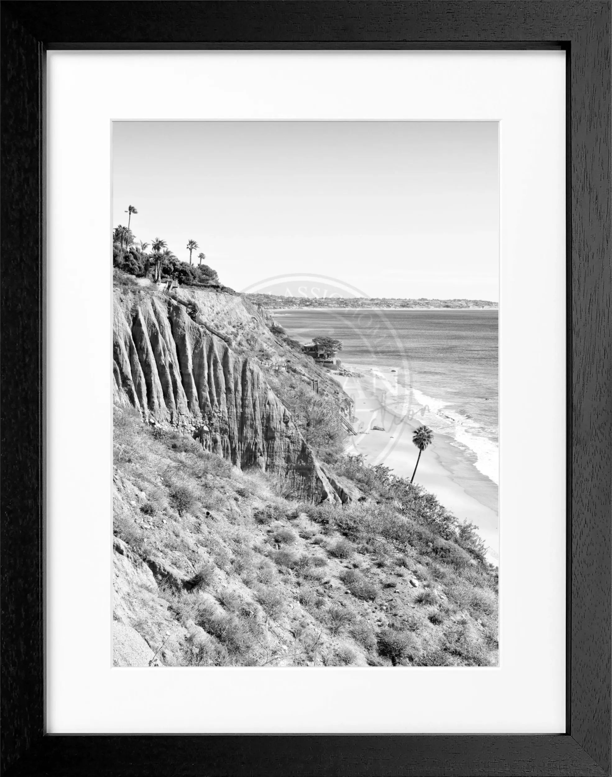 Schwarz-weiß Poster mit Rahmen, Kalifornien Malibu Motiv, 25x31 cm, von Cosman-Photocollection