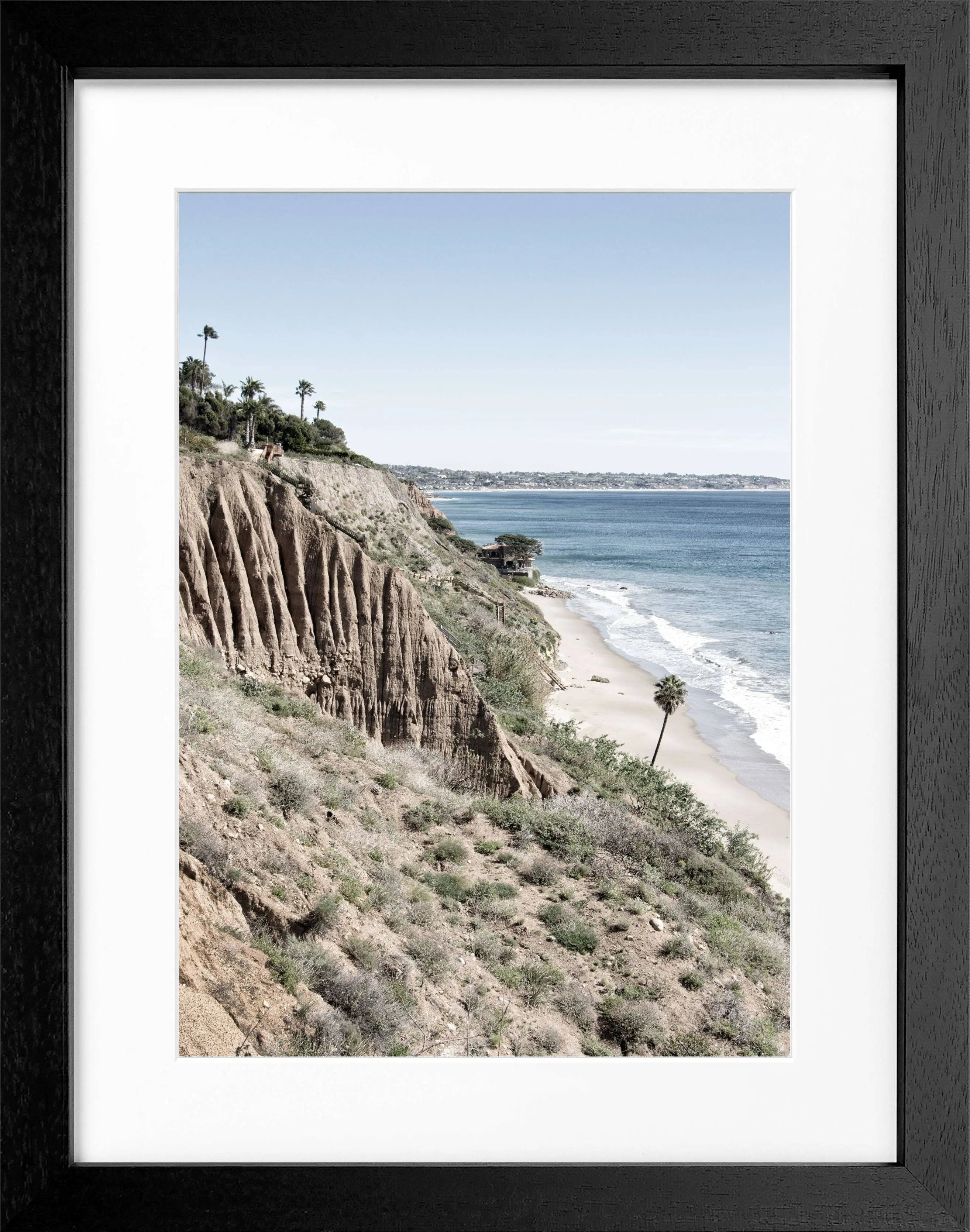 Schwarz-weiß Poster mit Rahmen, Kalifornien Malibu Motiv, 25x31 cm, von Cosman-Photocollection