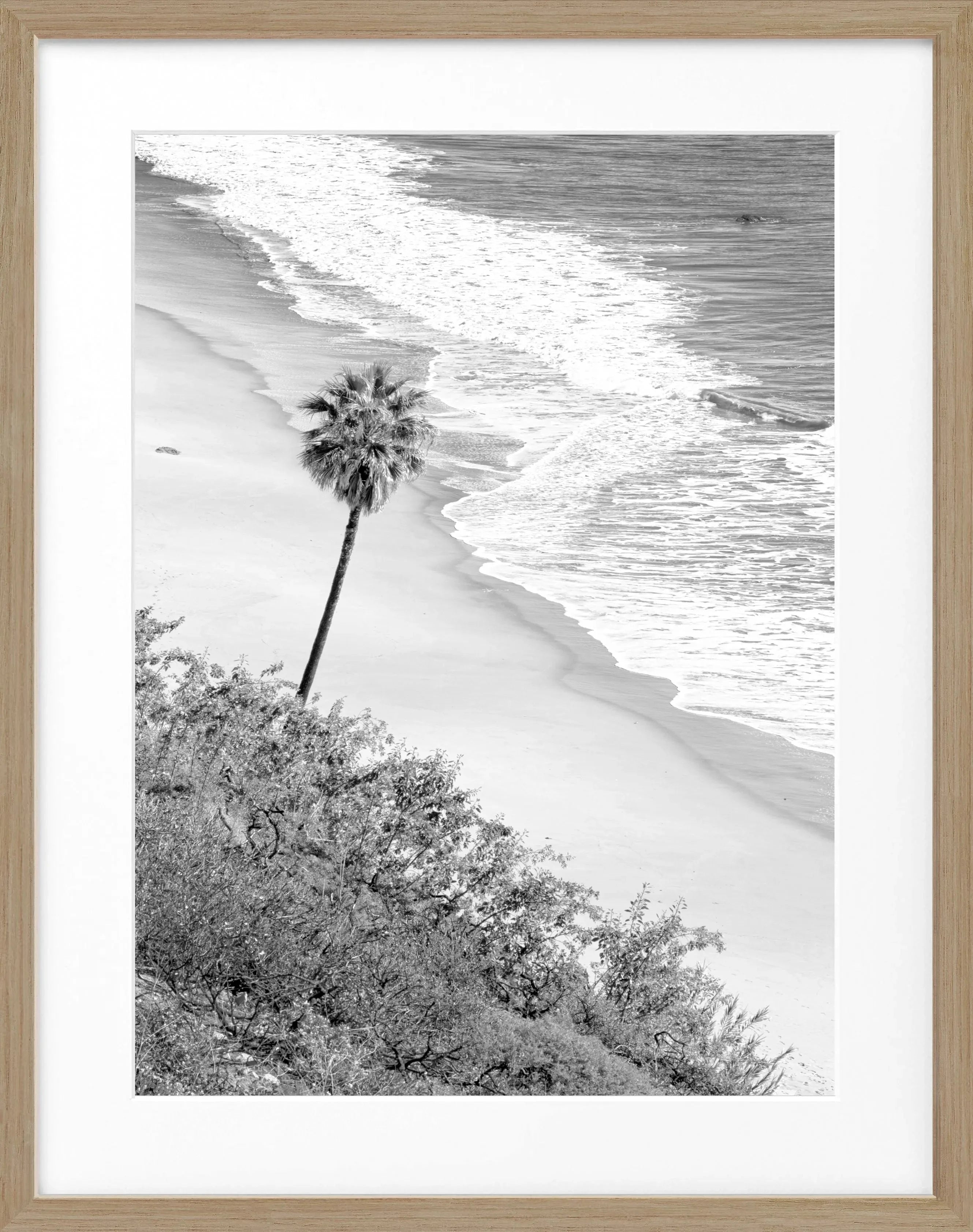 Schwarzer Poster mit Rahmen, Kalifornien Malibu Motiv, 25x31cm, von Cosman-Photocollection, schwarz-weiß, Wanddekoration
