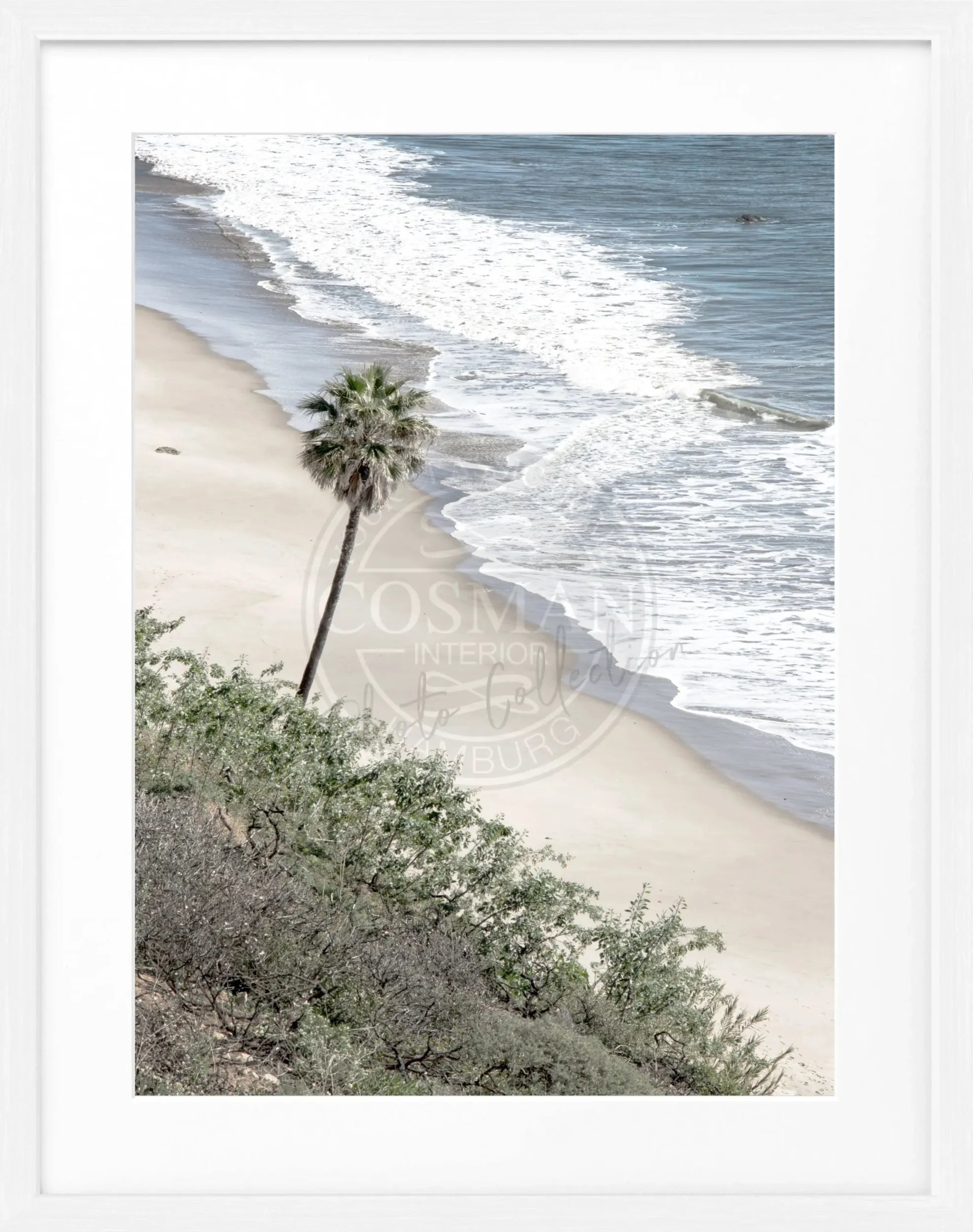 Schwarz-weißes Poster mit Rahmen, Kalifornien Malibu Motiv, 25x31 cm, von Cosman-Photocollection