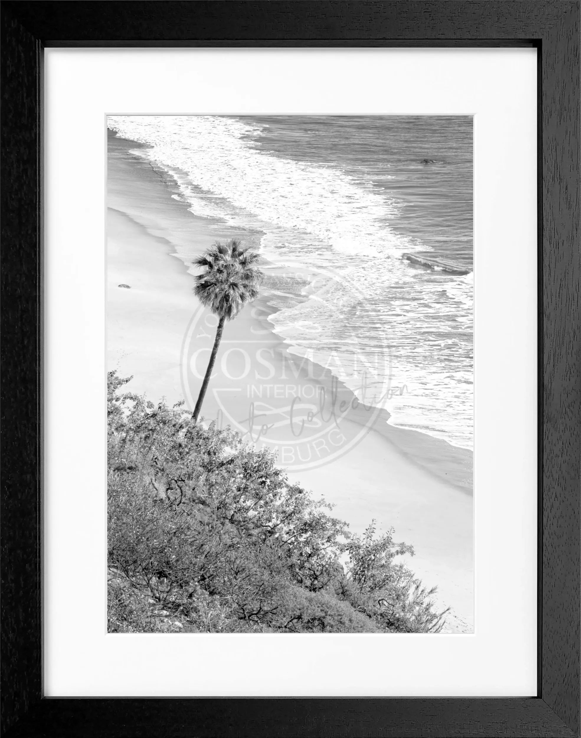 Schwarzer Poster mit Rahmen, Kalifornien Malibu Motiv, 25x31 cm, von Cosman-Photocollection, in Schwarz-Weiß