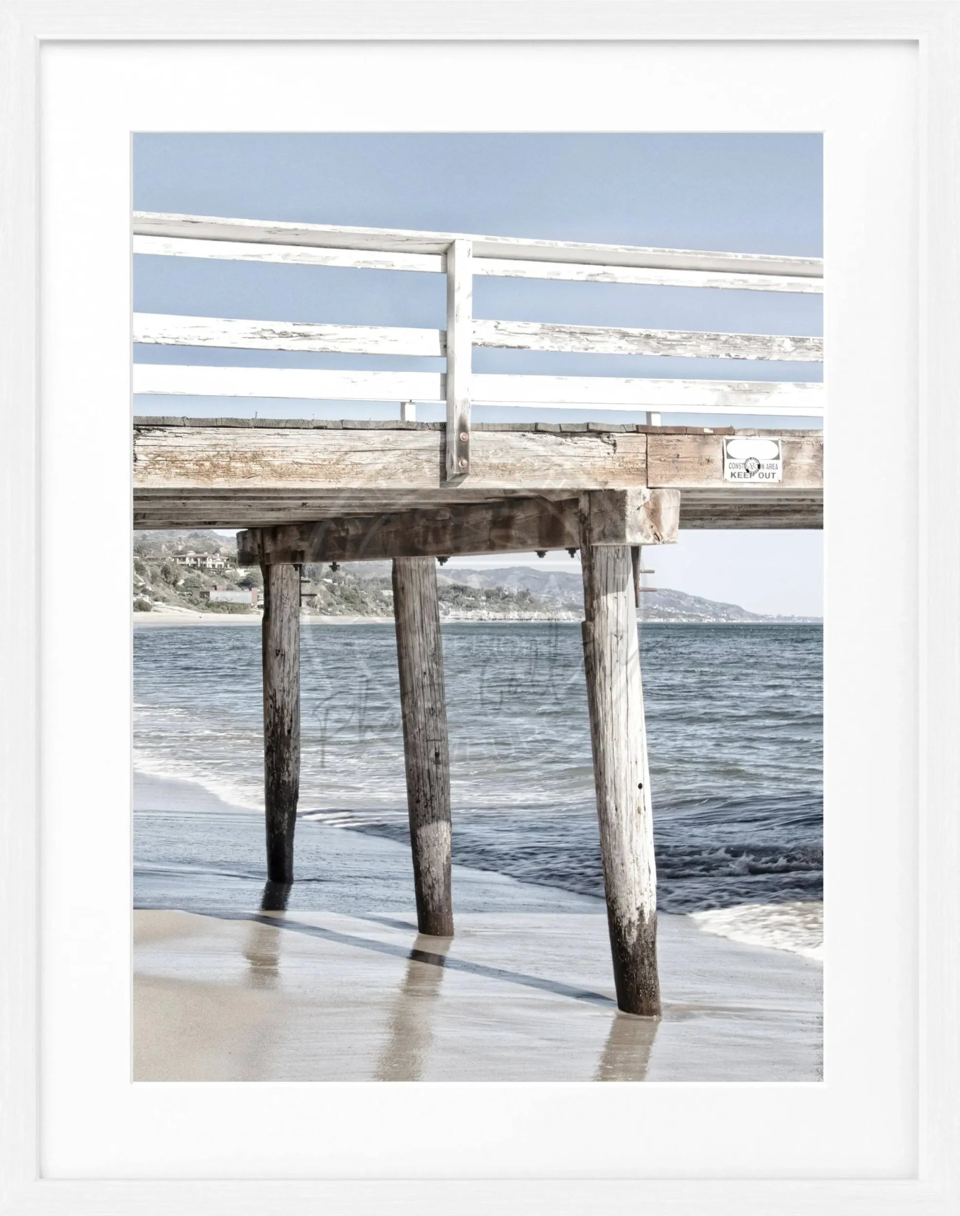 Schwarz-weiß Poster mit Rahmen, Kalifornien Malibu Pier, von Cosman-Photocollection, 25x31 cm, Wanddekoration