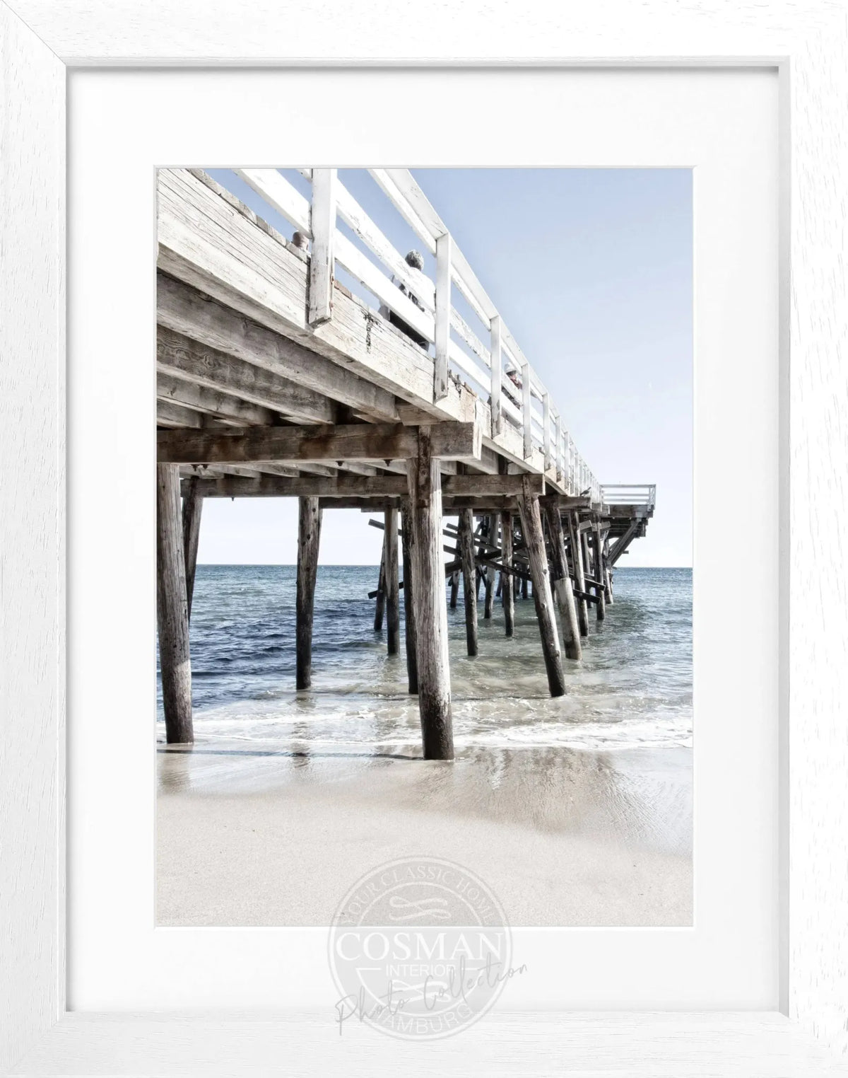 Schwarz-weißes Poster mit Rahmen von Cosman-Photocollection, Kalifornien Malibu Pier, Motiv, 25x31 cm