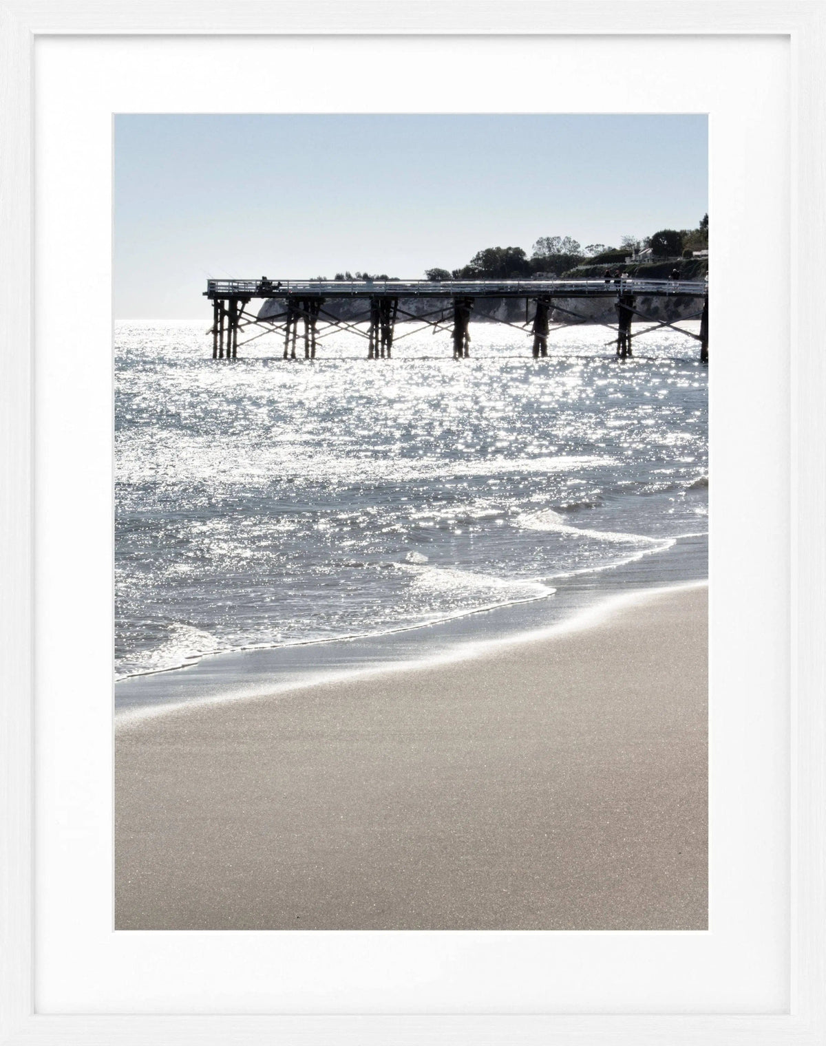 Schwarz-weiß Poster mit Rahmen, Kalifornien Malibu Pier, Cosman-Photocollection, 25x31cm, Meeresblick an einem Pier