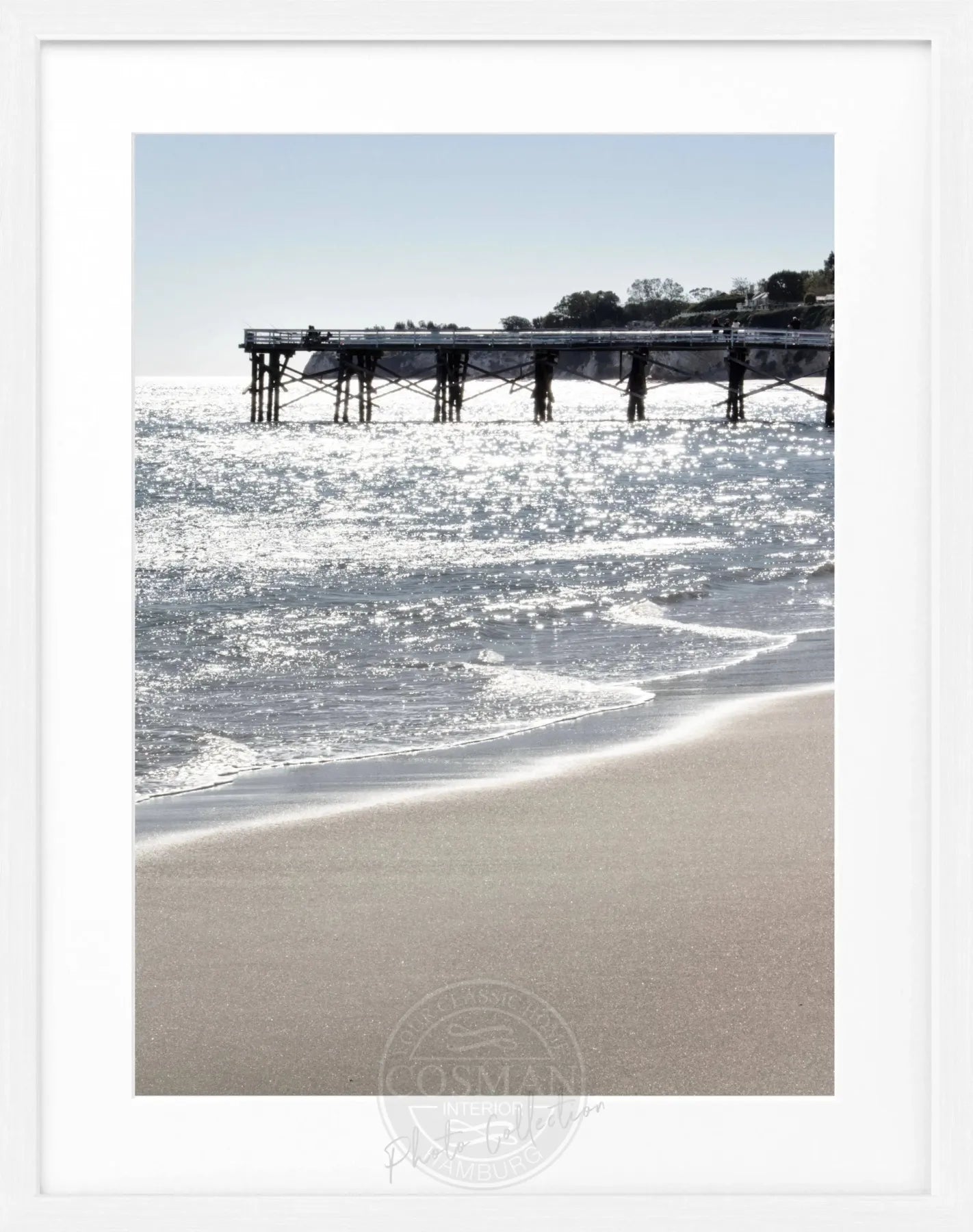 Schwarz-weiß Poster mit Rahmen, Kalifornien Malibu Pier, Cosman-Photocollection, 25x31cm, Meeresblick an einem Pier