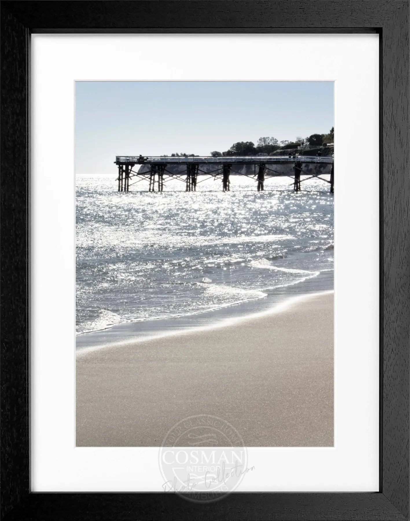 Schwarz-weiß Poster mit Rahmen, Kalifornien Malibu Pier, Cosman-Photocollection, 25x31cm, Wanddekoration