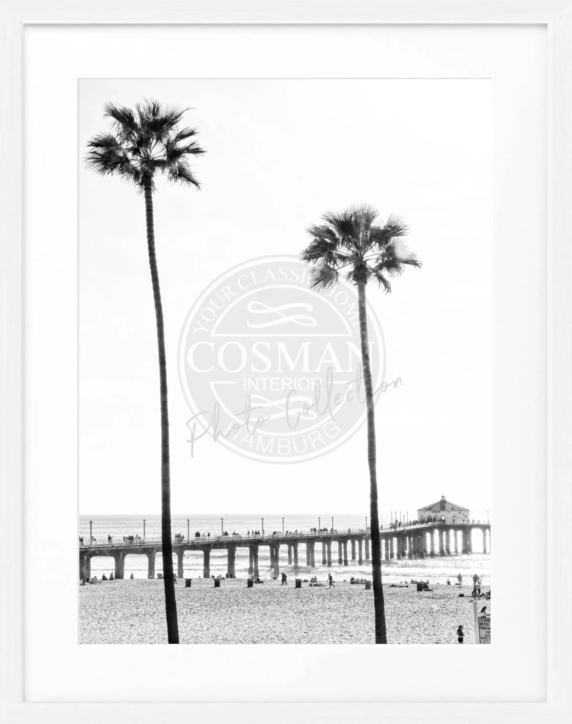 Schwarz-weiß Poster mit Rahmen, Kalifornien Manhattan Beach, von Cosman-Photocollection, 25x31 cm, Wanddekoration