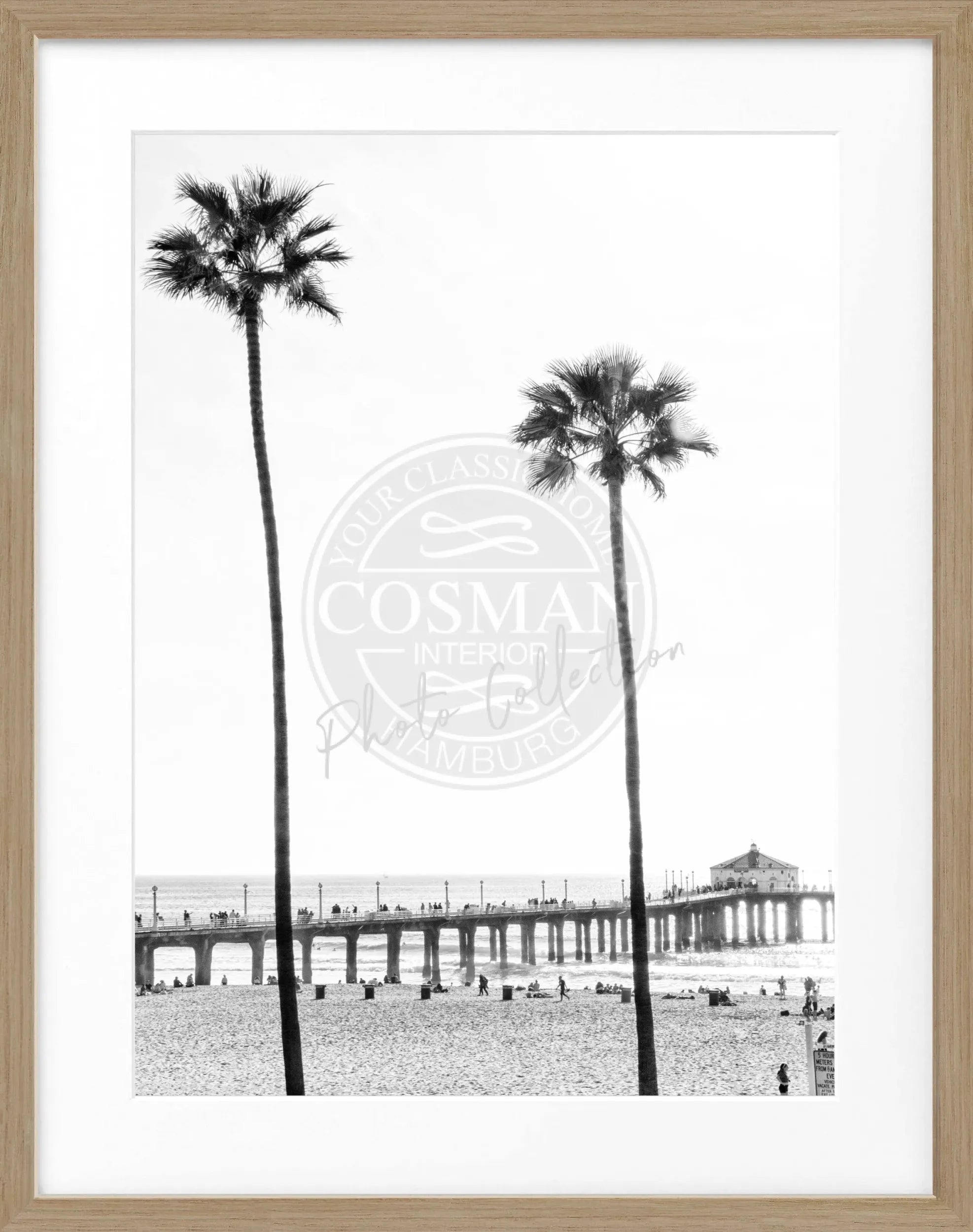 Schwarz-weiß Poster mit Rahmen, Kalifornien Manhattan Beach, von Cosman-Photocollection, 25x31 cm, Wanddekoration