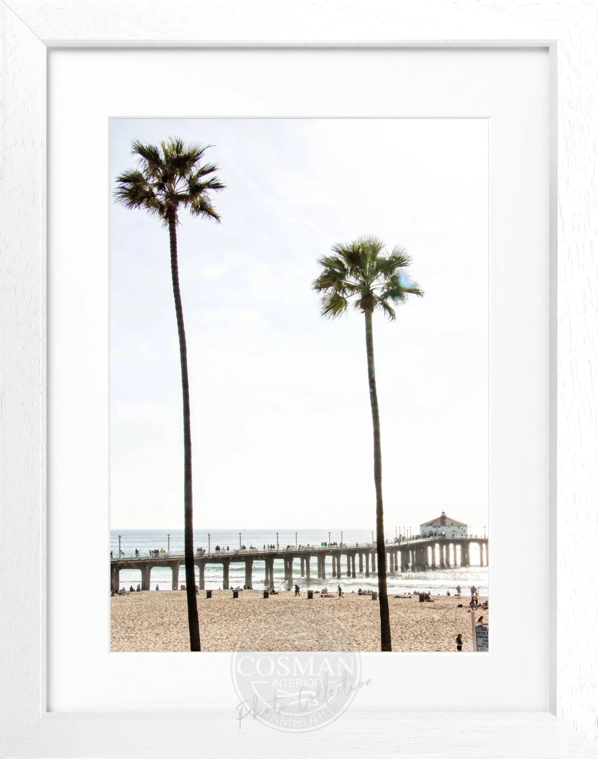 Schwarz-weiß Poster mit Rahmen, Kalifornien Manhattan Beach, von Cosman-Photocollection, 25x31 cm, Wanddekoration.