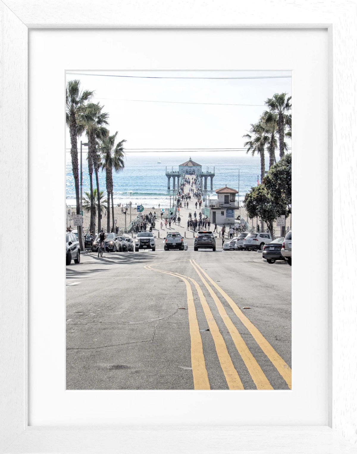 Schwarz-weiß Poster mit Rahmen, Kalifornien Manhattan Beach, von Cosman-Photocollection, 25x31 cm, Wanddekoration