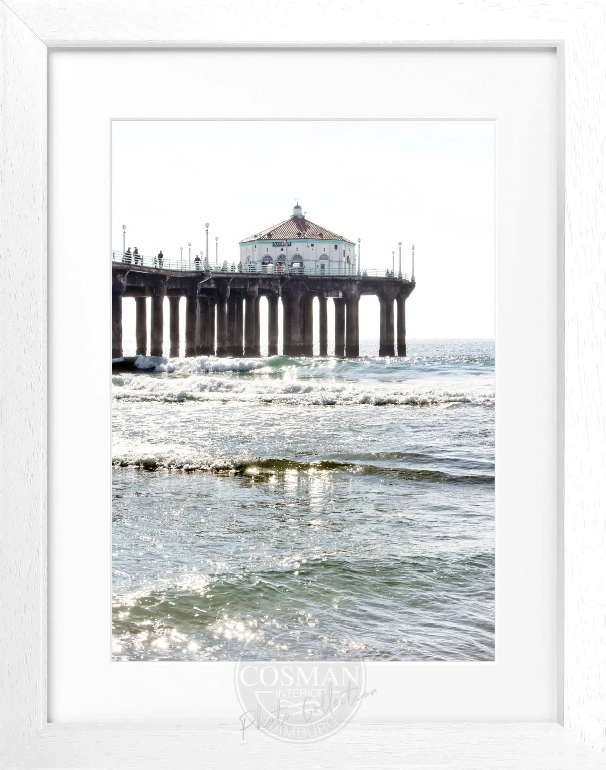 Schwarz-weiß Poster mit Rahmen, Kalifornien Manhattan Beach Pier, von Cosman-Photocollection, 25x31 cm, Fotokunst.