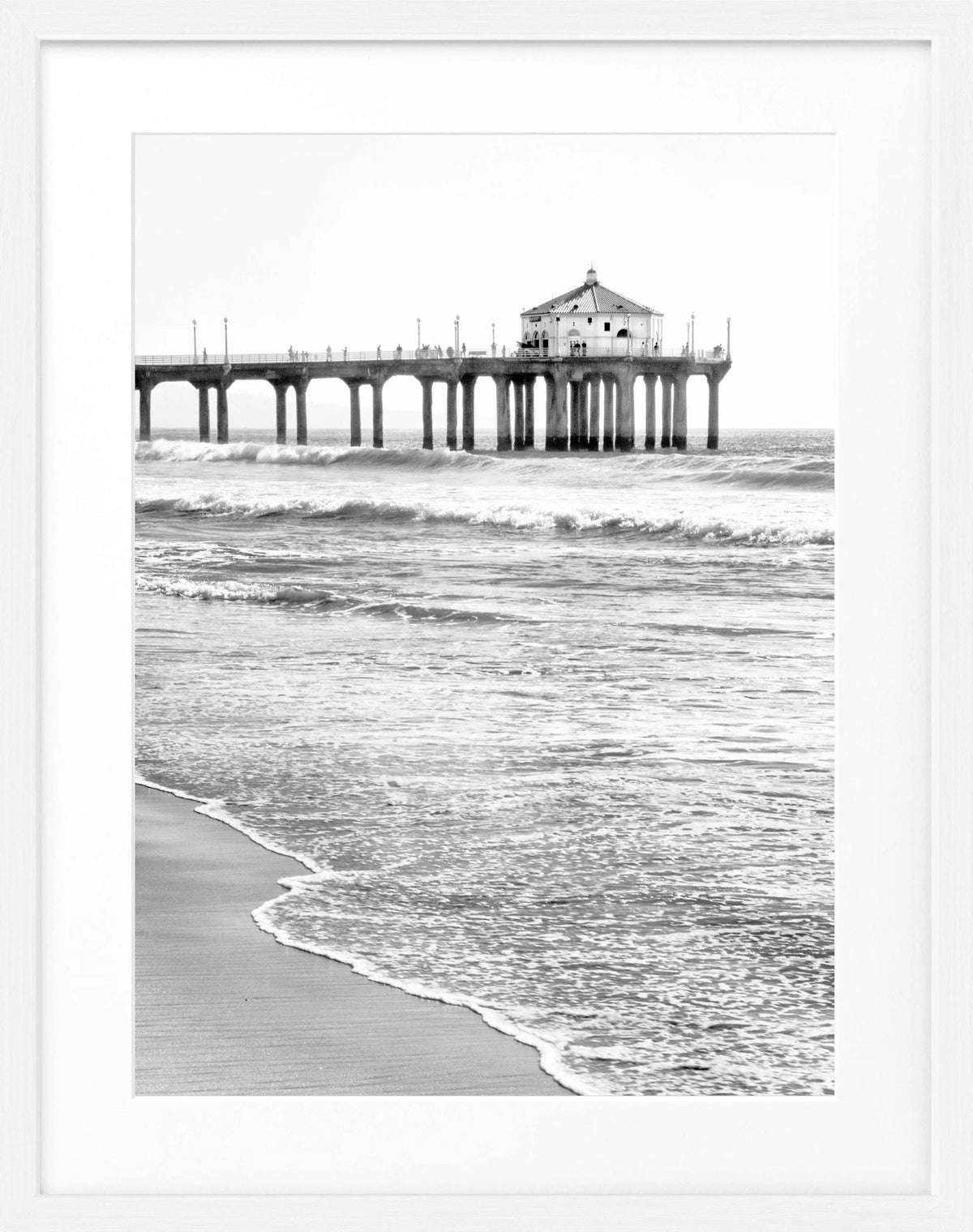 Schwarz-weiß Poster mit Rahmen, Kalifornien Manhattan Beach Pier, Cosman-Photocollection, 25x31 cm, Wanddekoration