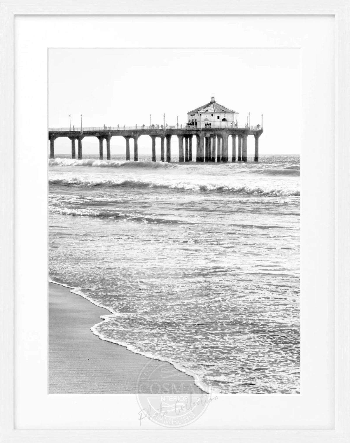 Schwarz-weiß Poster mit Rahmen, Kalifornien Manhattan Beach Pier, Cosman-Photocollection, 25x31 cm, Wanddekoration