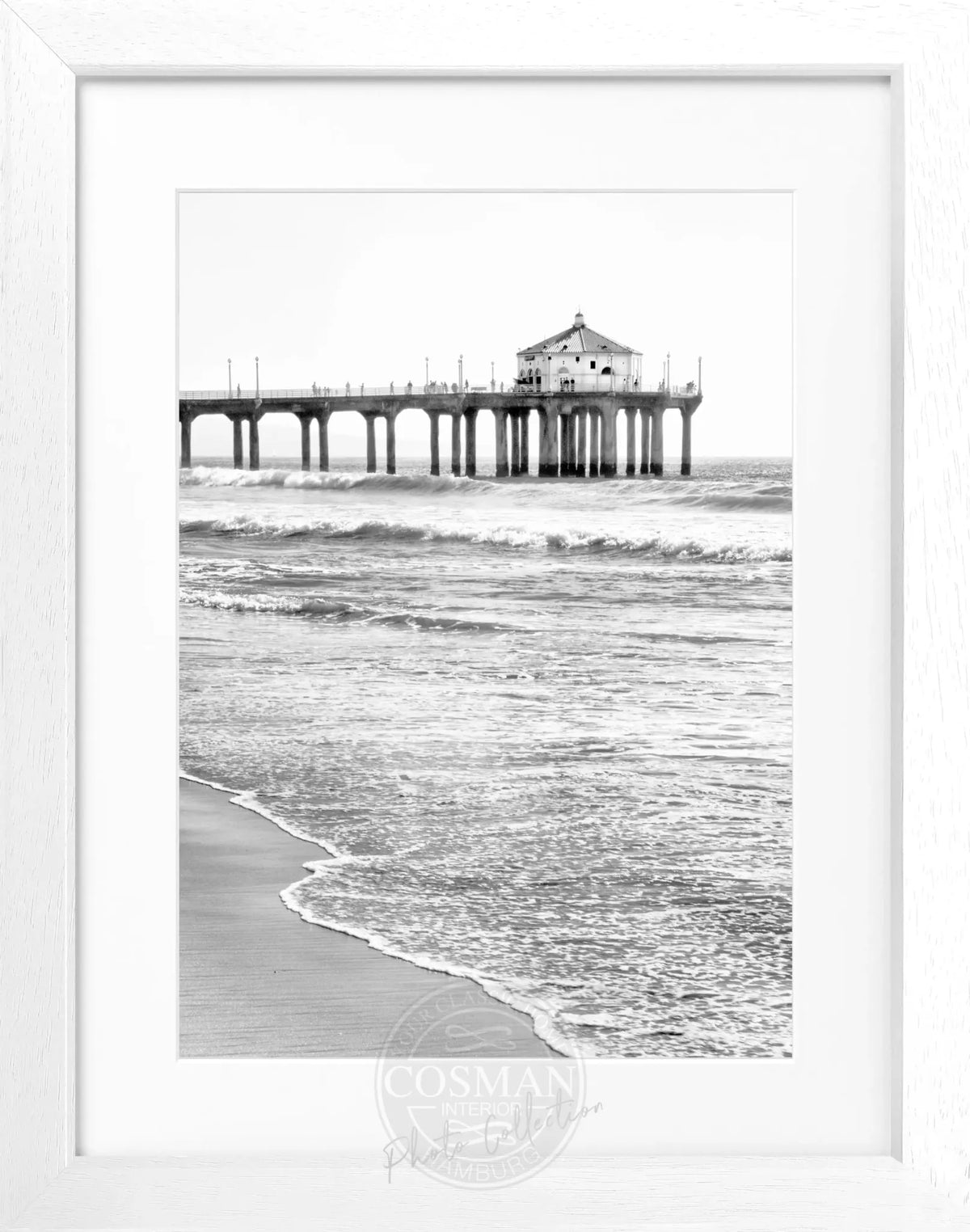 Schwarz-weiß Poster mit Rahmen, Kalifornien Manhattan Beach Pier, von Cosman-Photocollection, 25x31cm, Wanddekoration