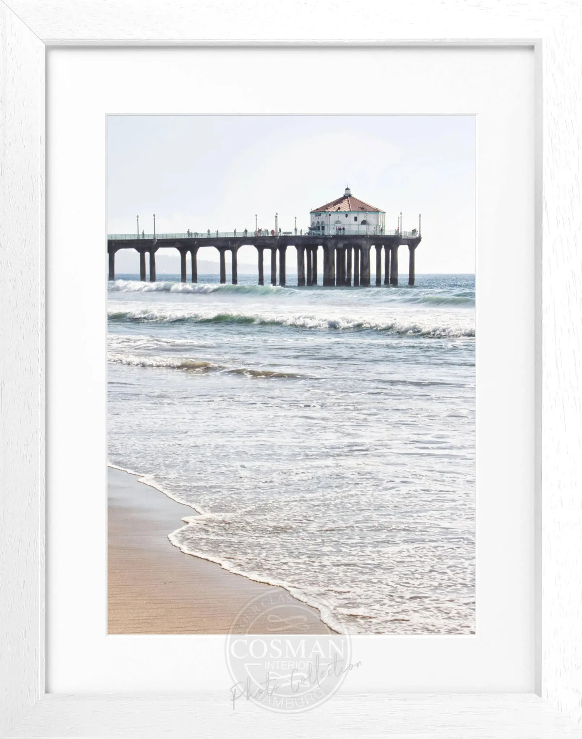 Schwarz-weiß Poster mit Rahmen von Cosman-Photocollection, Kalifornien Manhattan Beach Pier, Motiv, 25x31cm