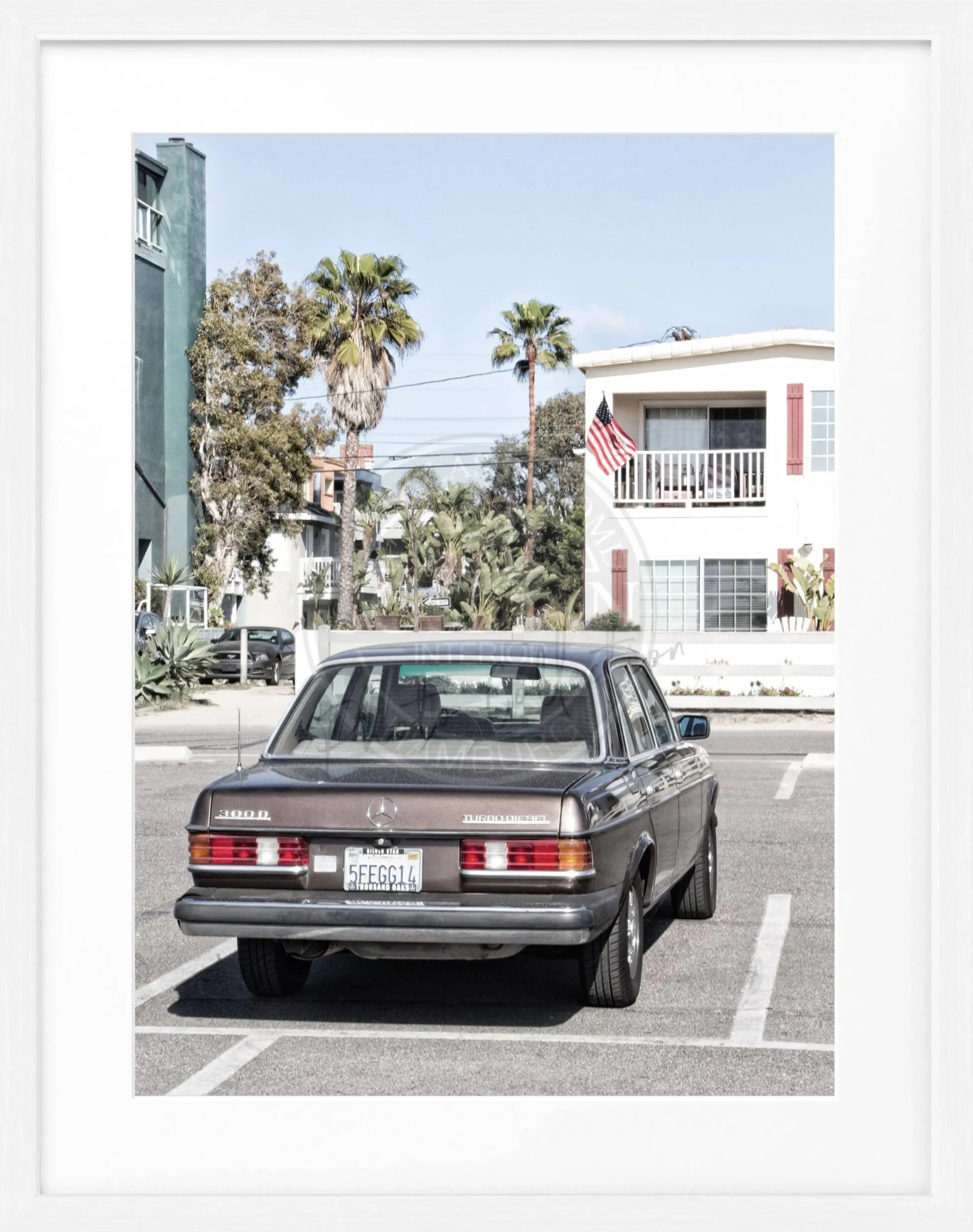 Schwarz-weiß Poster mit Rahmen, Kalifornien-Motiv und Mercedes Classic, von Cosman-Photocollection, 25x31 cm
