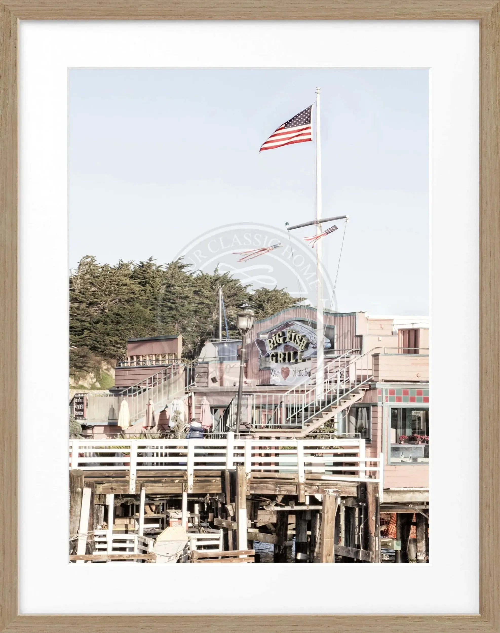 Schwarz-weiß Poster mit Rahmen von Cosman-Photocollection, Kalifornien Monterey, 25x31 cm, dekoratives Wandbild
