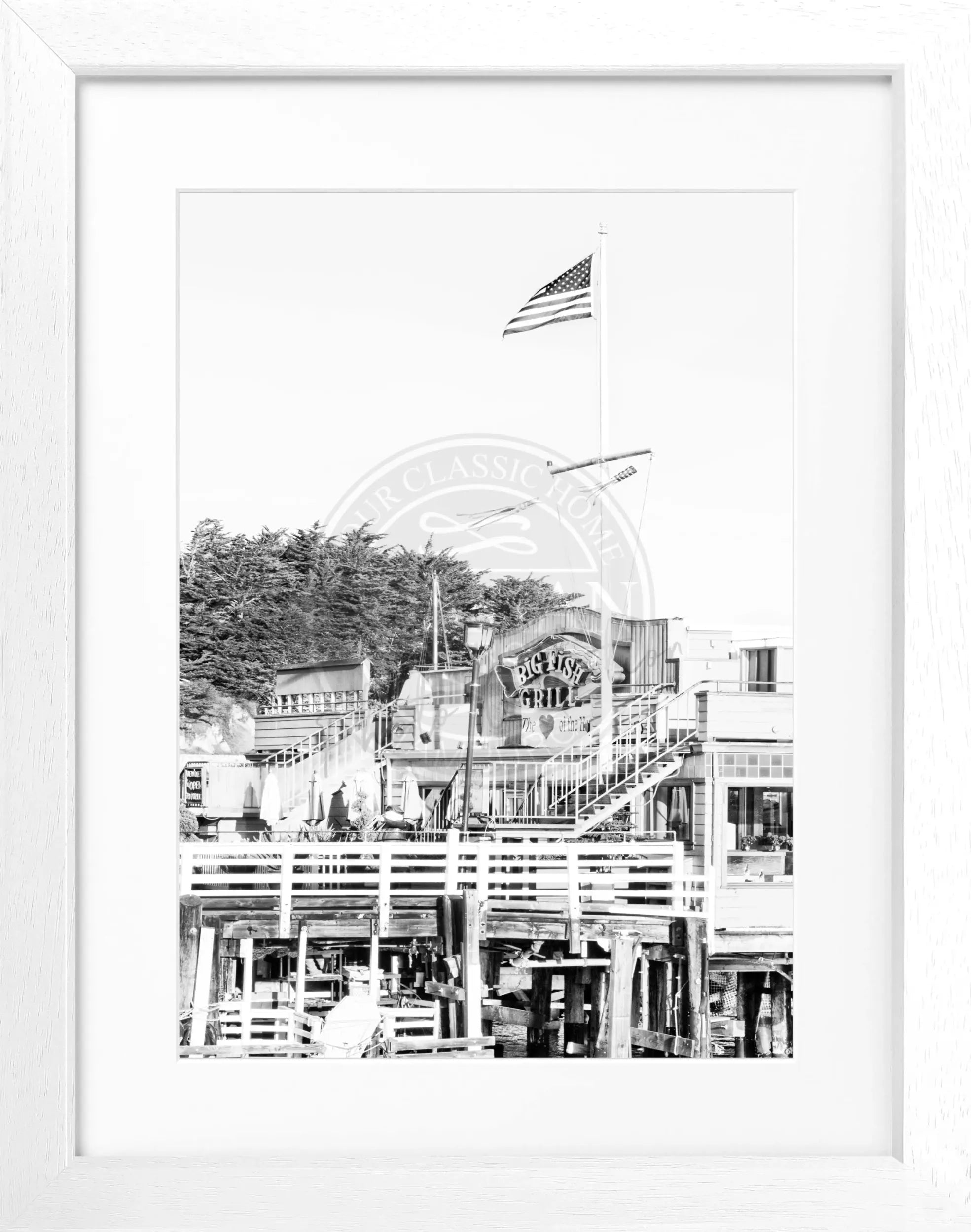 Schwarz-weiß Poster mit Rahmen, Kalifornien Monterey Motiv von Cosman-Photocollection, 25x31 cm, Wanddekoration