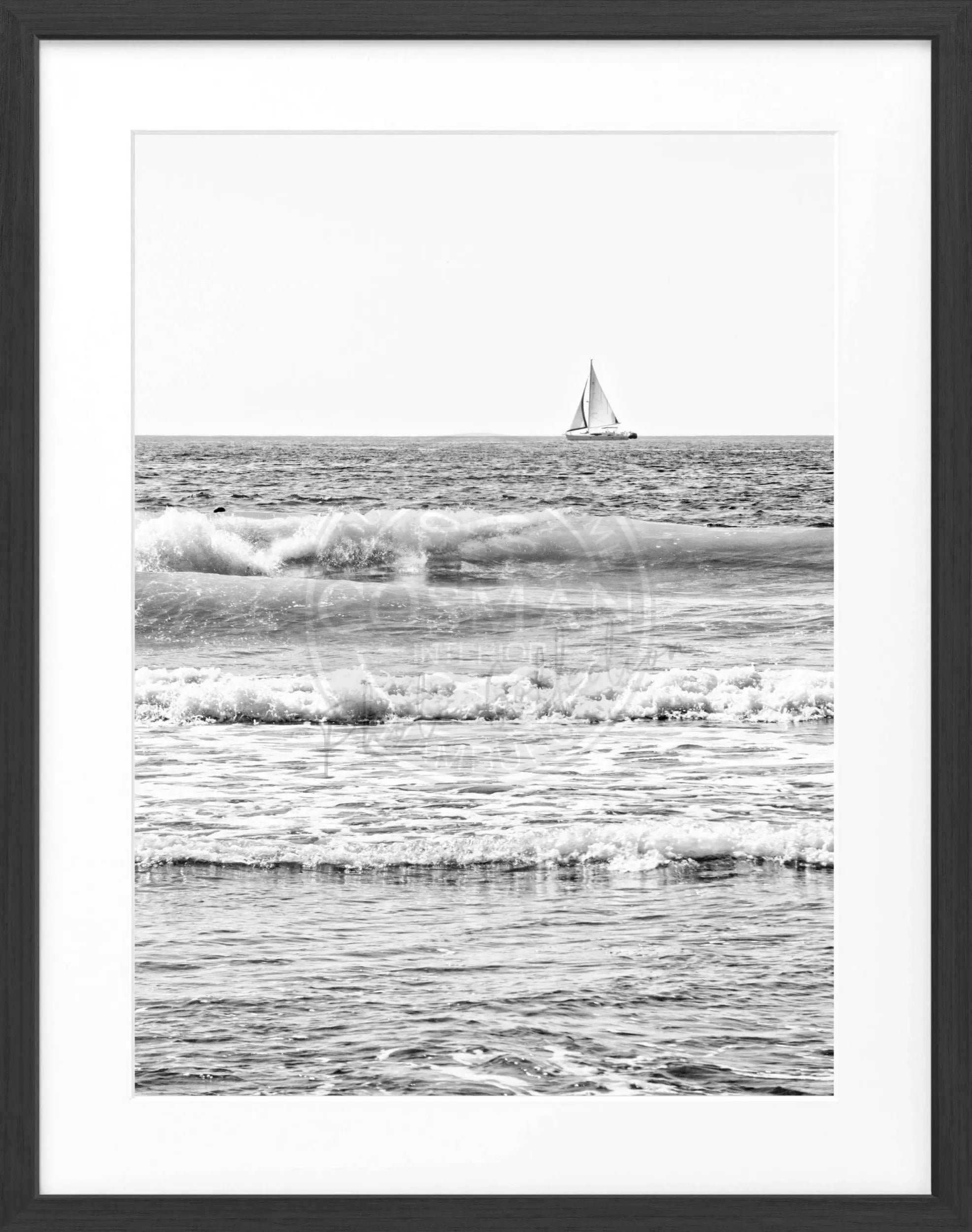 Schwarz-weißes Poster mit Rahmen, Kalifornien ’Ocean’ von Cosman-Photocollection, 25x31 cm, Meeresmotiv, Wanddekoration