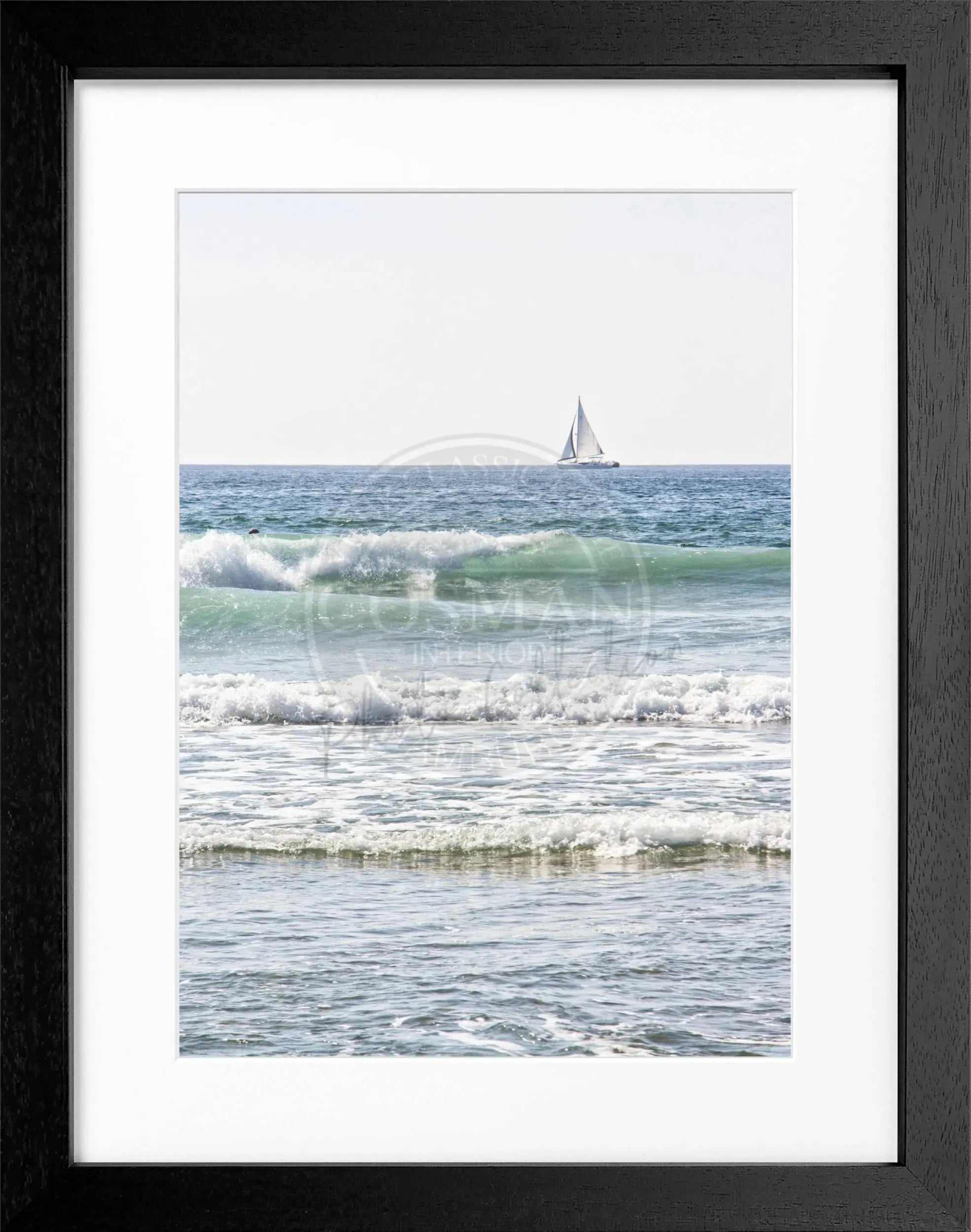 Schwarz-weiß Poster mit Rahmen von Cosman-Photocollection, Kalifornien Ocean Motiv, 25x31 cm, Wanddekoration