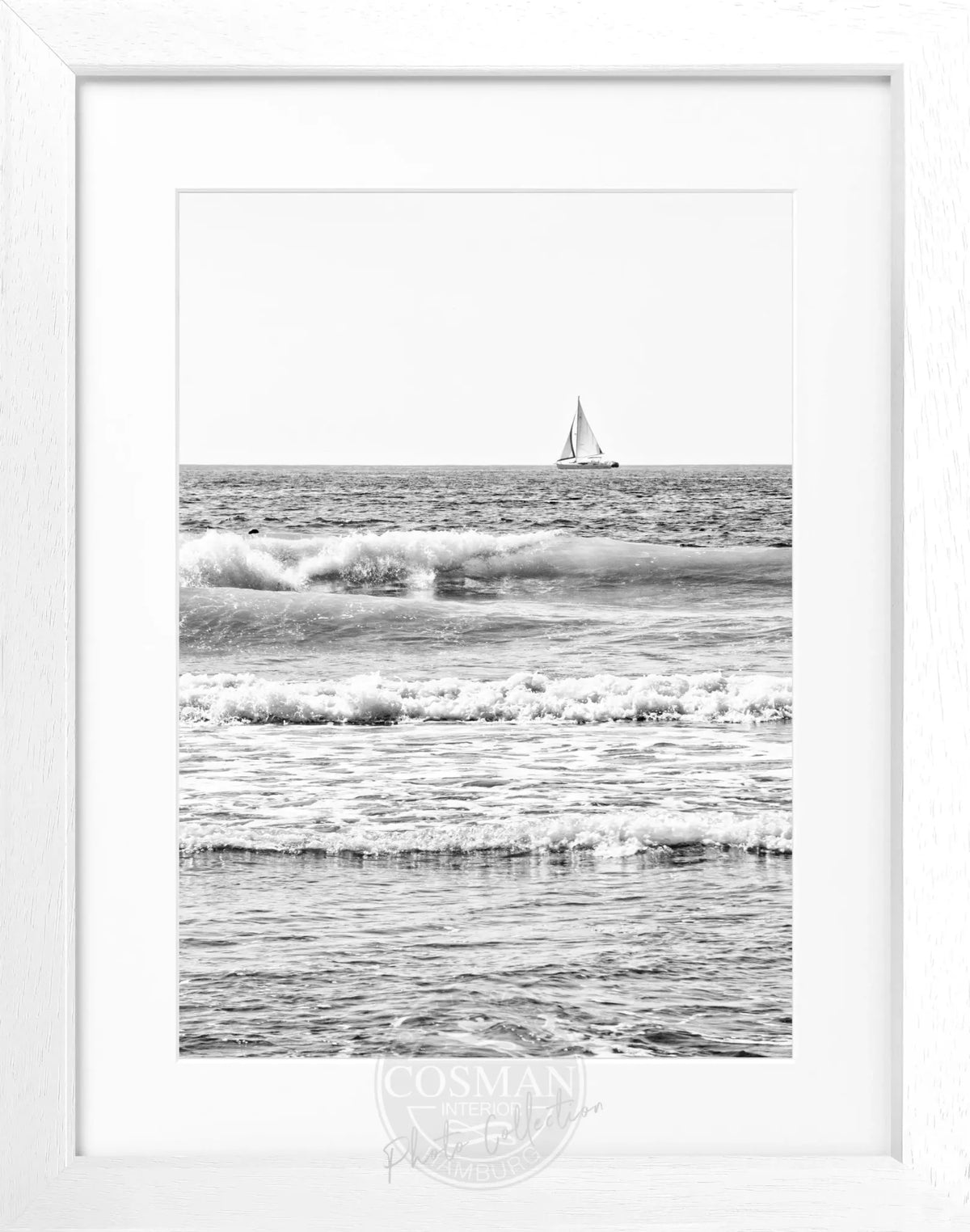 Schwarz-weiß Poster mit Rahmen, Kalifornien ’Ocean’ Motiv, 25x31cm, von Cosman-Photocollection.