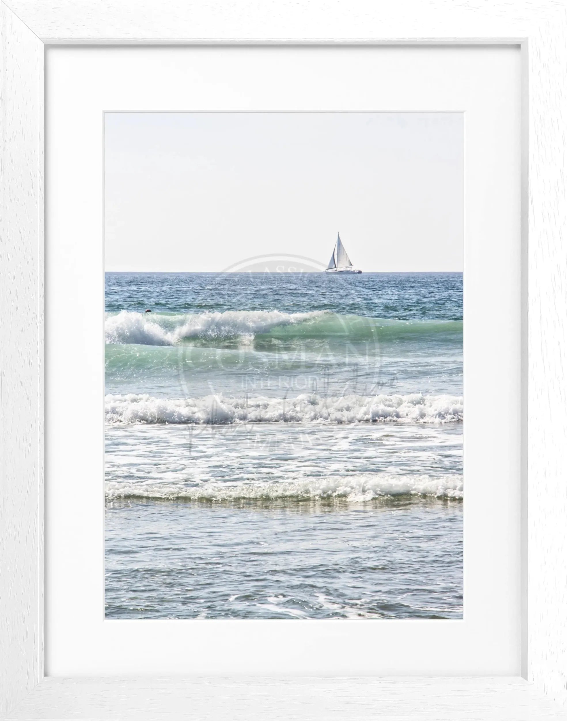 Schwarz-weiß Poster mit Rahmen von Cosman-Photocollection, Kalifornien Ocean, 25x31cm, Wanddekoration mit Meeresmotiv