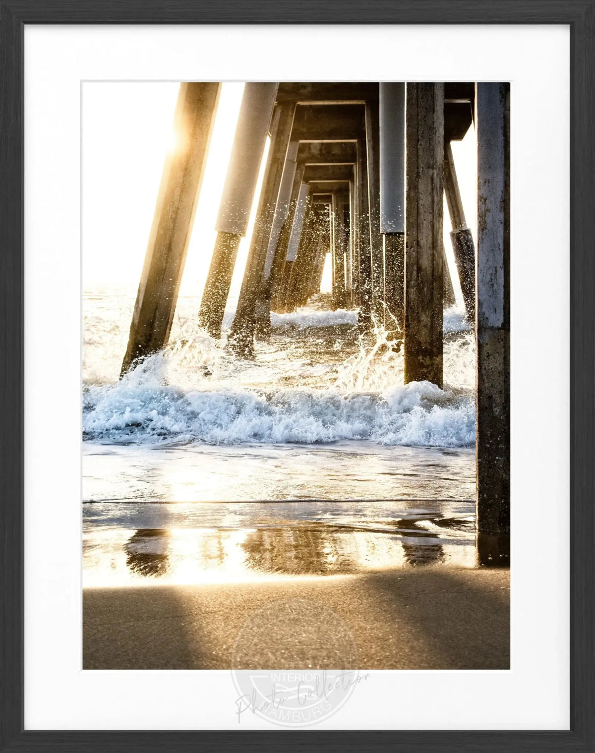 Schwarz-weiß Poster mit Rahmen von Cosman-Photocollection, Kalifornien Pier Motiv, 25x31 cm, Wanddekoration