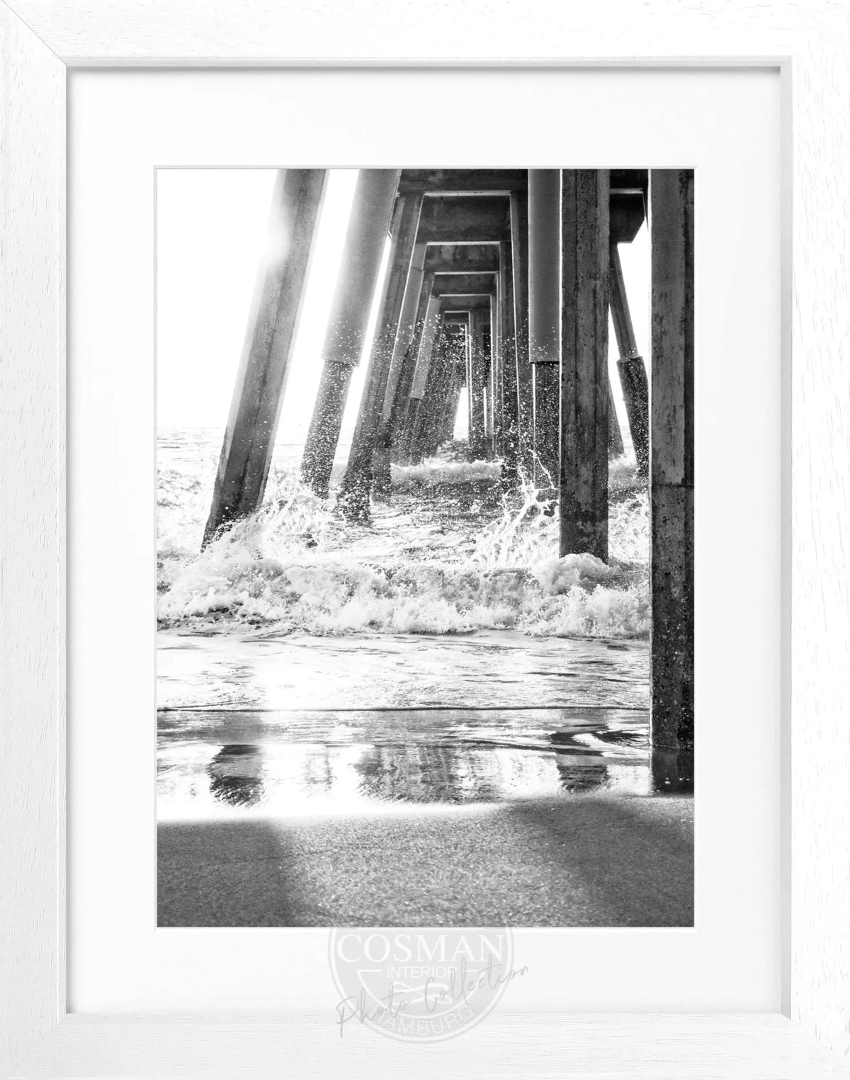 Schwarz-weiß Poster mit Rahmen von Cosman-Photocollection, Kalifornien Pier Motiv, 25x31 cm, dekoratives Wandbild